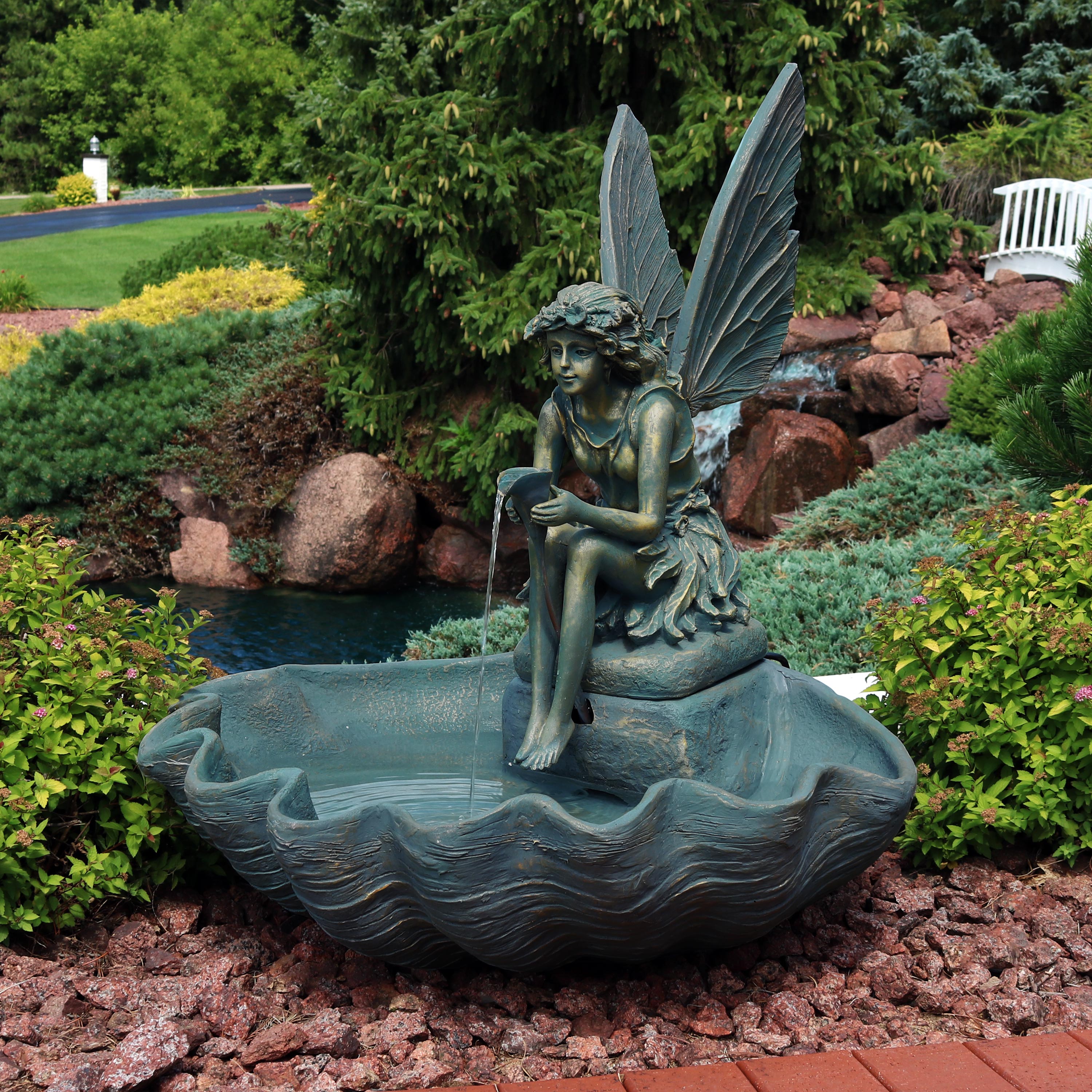Sunnydaze Fairy Shell Outdoor Water Fountain - 30 Inch Tall Garden Decor for Patio, Yard, and Backyard | Relaxing Water Feature for Outdoor Spaces