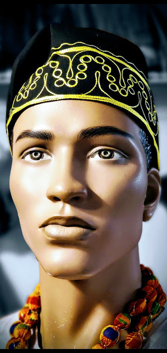 African Black and Yellow Embroidered Hat DPH3781 - Stylish Tribal Print Baseball Cap for Men & Women - Perfect for Outdoor Activities, Festivals, and Streetwear Fashion