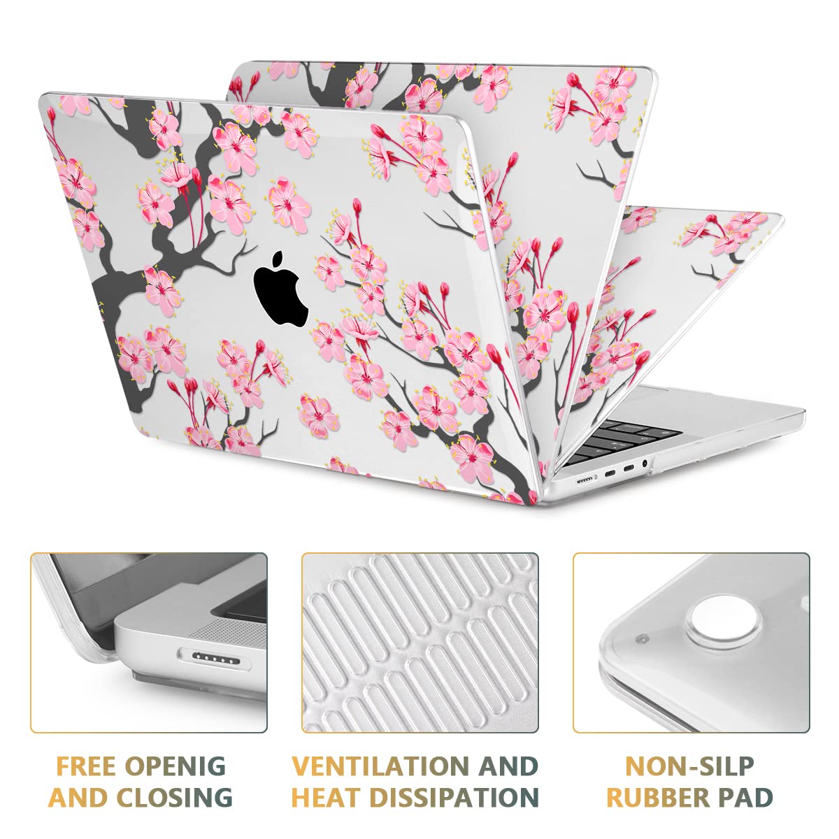 CISSOOK 16-inch MacBook Pro Hard Shell Case (2021-2024 Models) - Cherry Blossom Floral Design Protective Cover for MacBook Pro 16.2