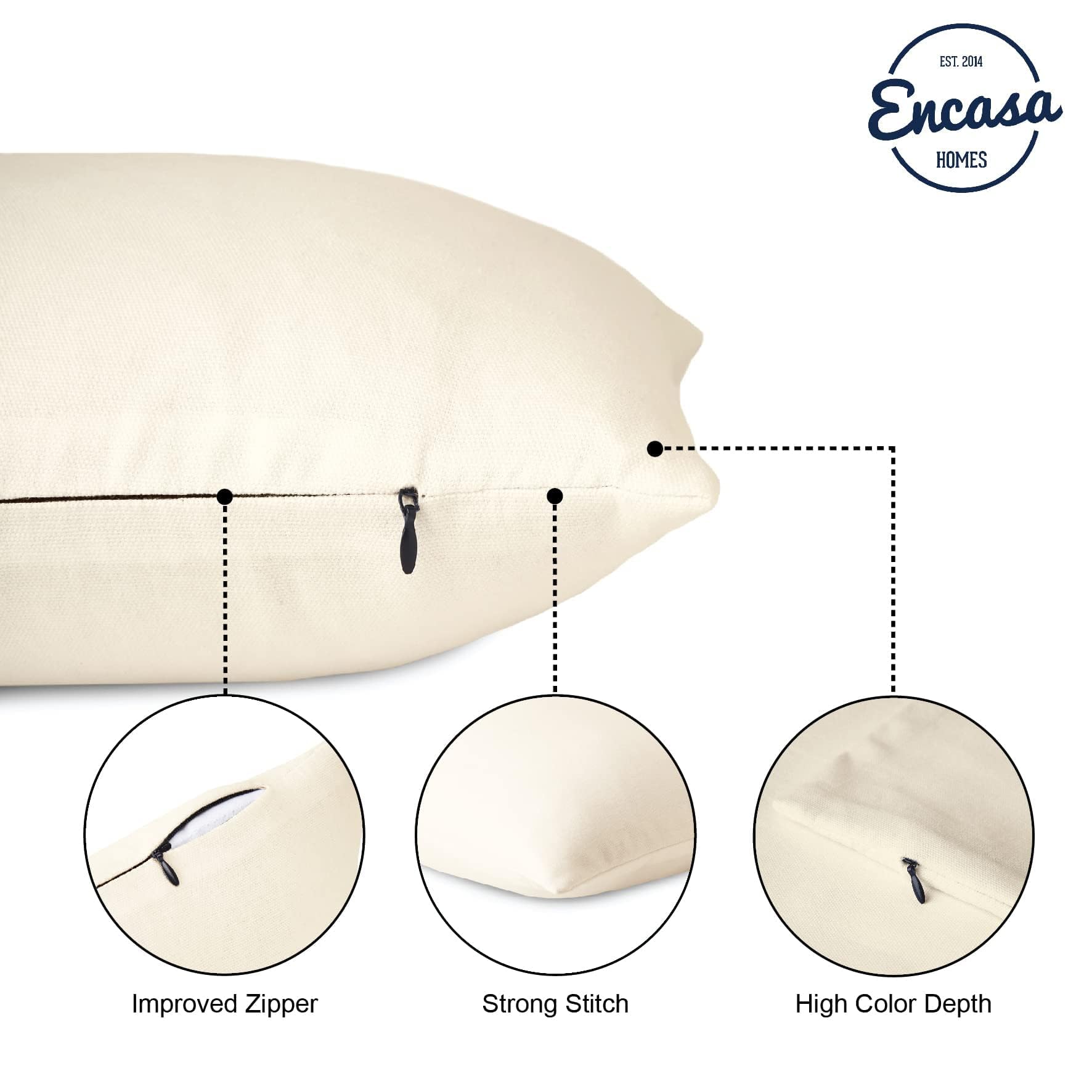 Encasa XO Throw Pillow Covers 16x16 Inch Set of 2 - 100% Cotton Decorative Cushion Covers with Premium Zippers for Sofa, Bed, Living Room - Natural Linen Style Home Decor Accent Pillows for Modern Interior Design