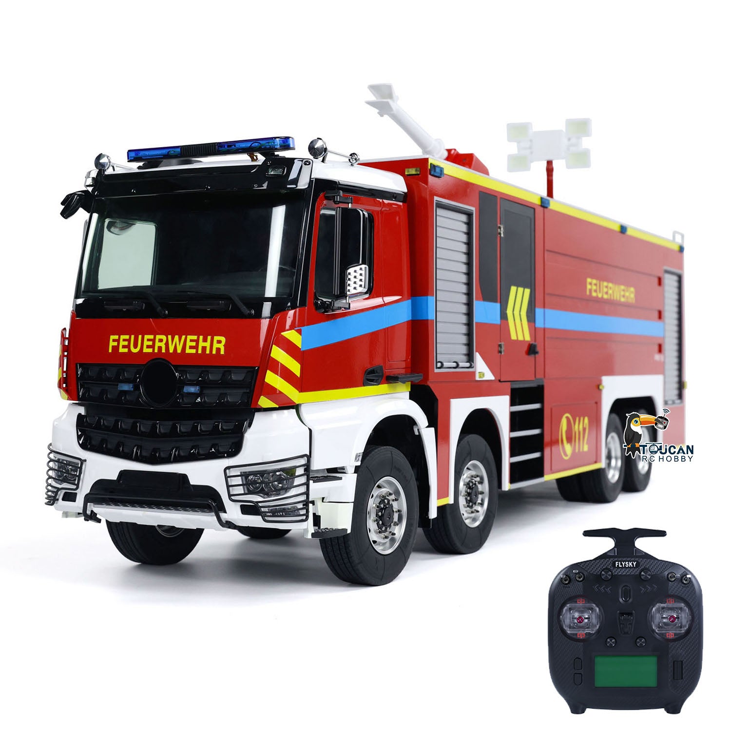 1/14 Scale 8x4 Metal RC Fire Truck Chassis - Radio Controlled Fire Engine with Light & Sound, FlySky ST8 Motor, Servo, Pre-Assembled & Painted - Perfect for Firefighting Simulation, RC Hobbyists, and Collectors