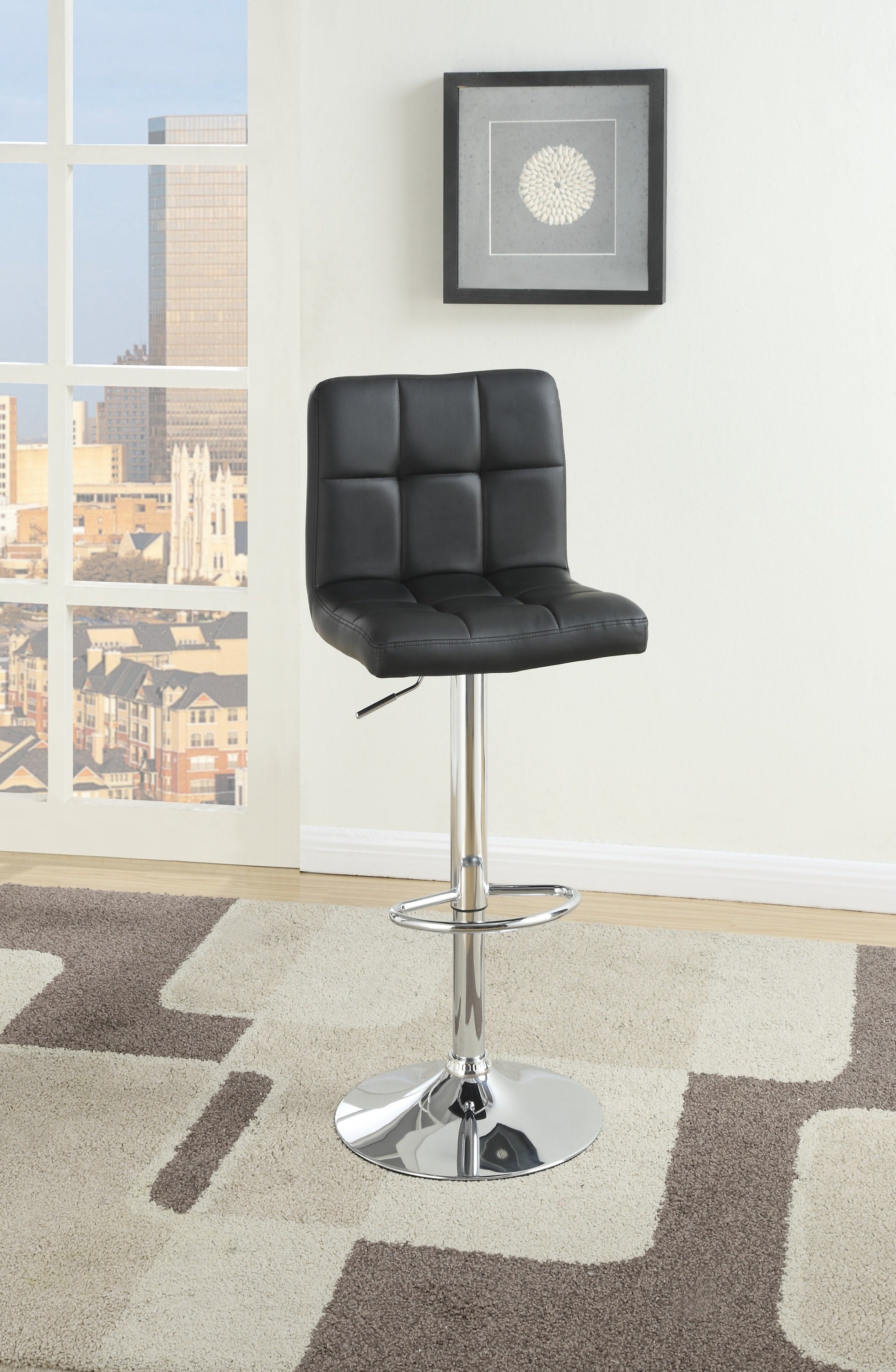 Black Faux Leather Bar Stools Set of 2 - Adjustable Height Counter Stools for Kitchen Island, Dining & Home Bar - Modern PU Leather Bar Height Chairs for Breakfast Nook & Entertainment Areas
