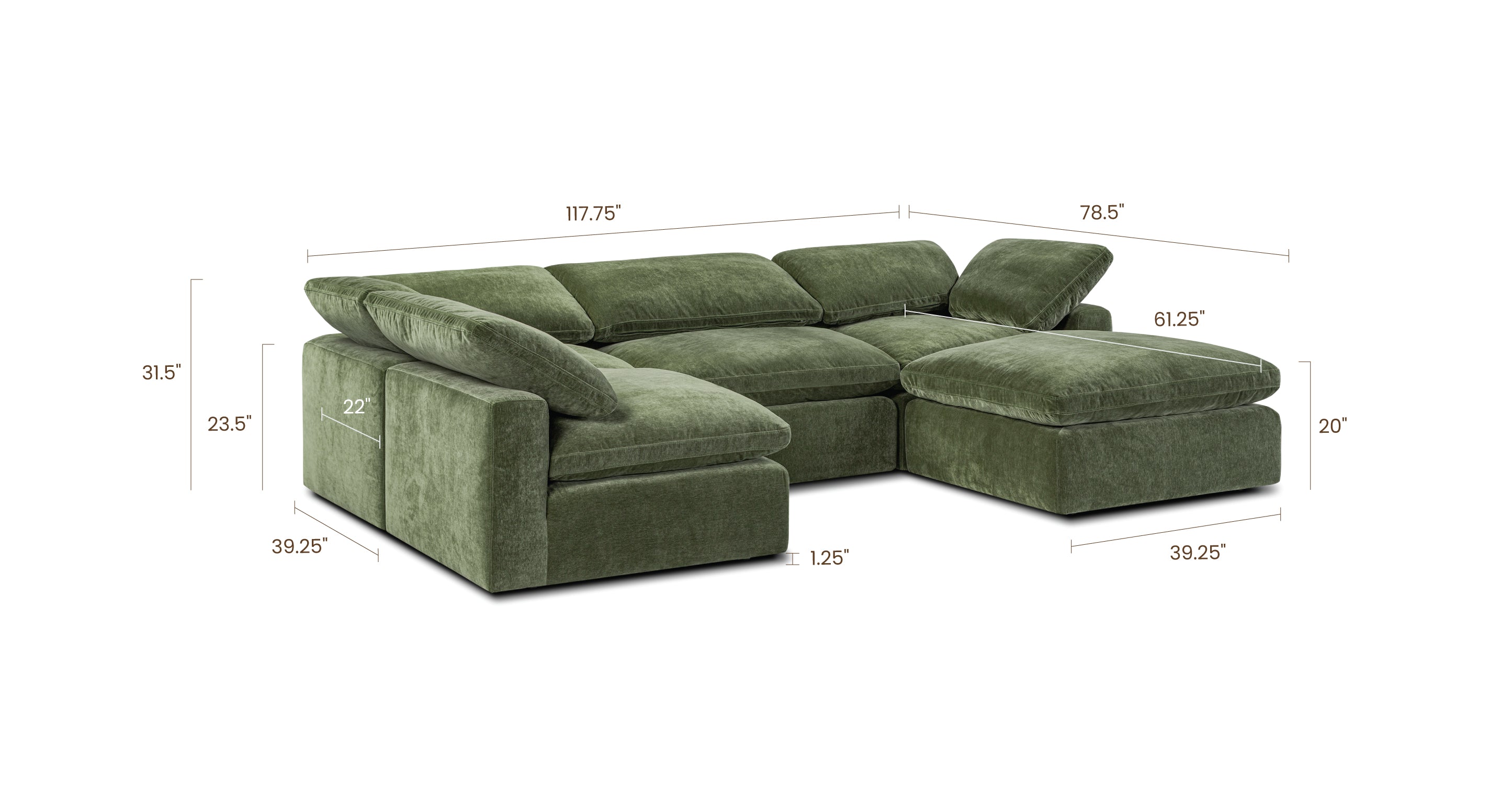 5-Seat Aspen Modular U-Shaped Sectional Sofa - Modern L-Shaped Living Room Couch for Family Gatherings & Movie Nights