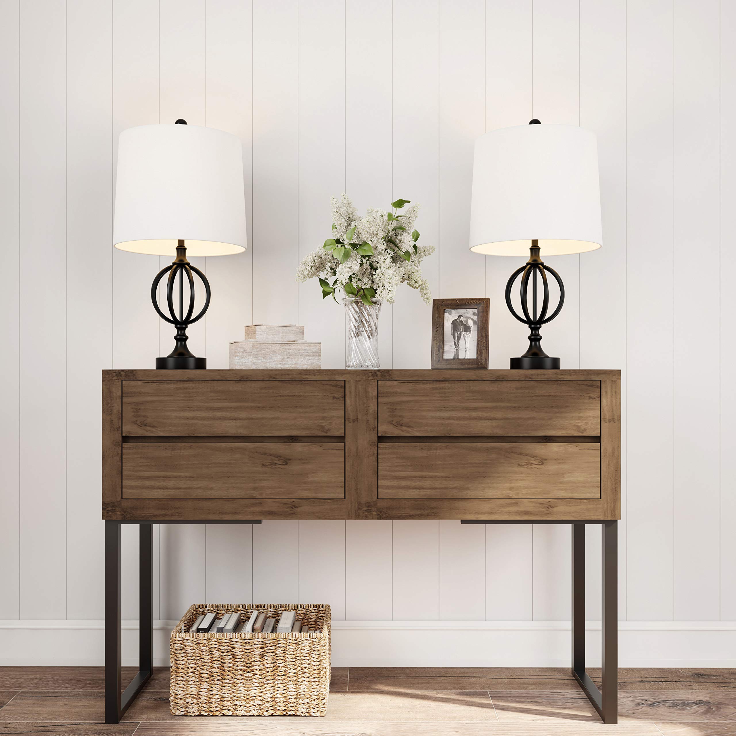 Lavish Home Table Lamps Set of 2 - Openwork Iron Orb Lights with Bulbs & Shades Included | Modern Rustic Style Accent Lighting for Living Room, Bedroom & Office Decor