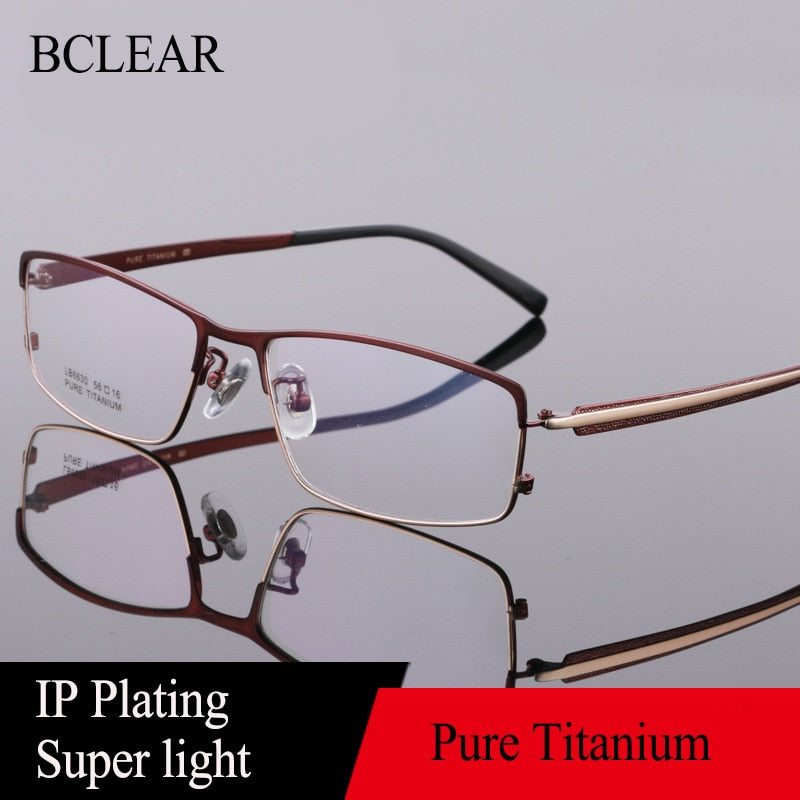 Bclear Men's Full Rim Titanium Eyeglasses Square Frame LB6630 - Lightweight Durable Glasses for Work, Reading & Everyday Use