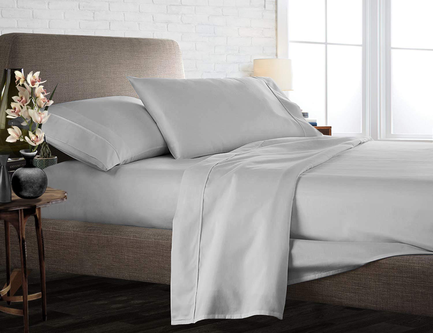 Luxury 850-Thread-Count 100% Egyptian Cotton Bed Sheet Set - 4-Piece King Size, Silver Grey, Deep Pocket Fits Mattress Up to 18