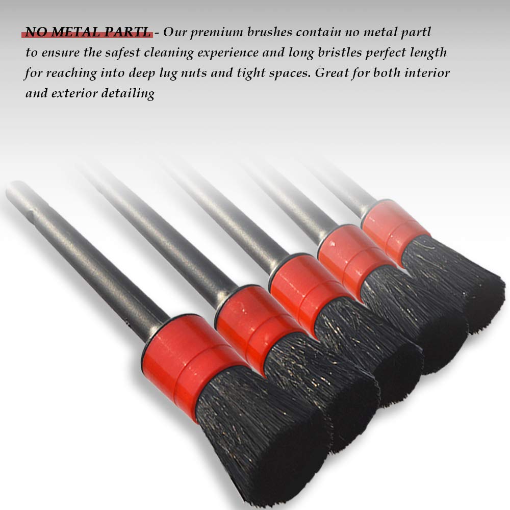 Premium Car Detailing Brush Set - 5 Sizes for Wheels, Engine & Interior Cleaning