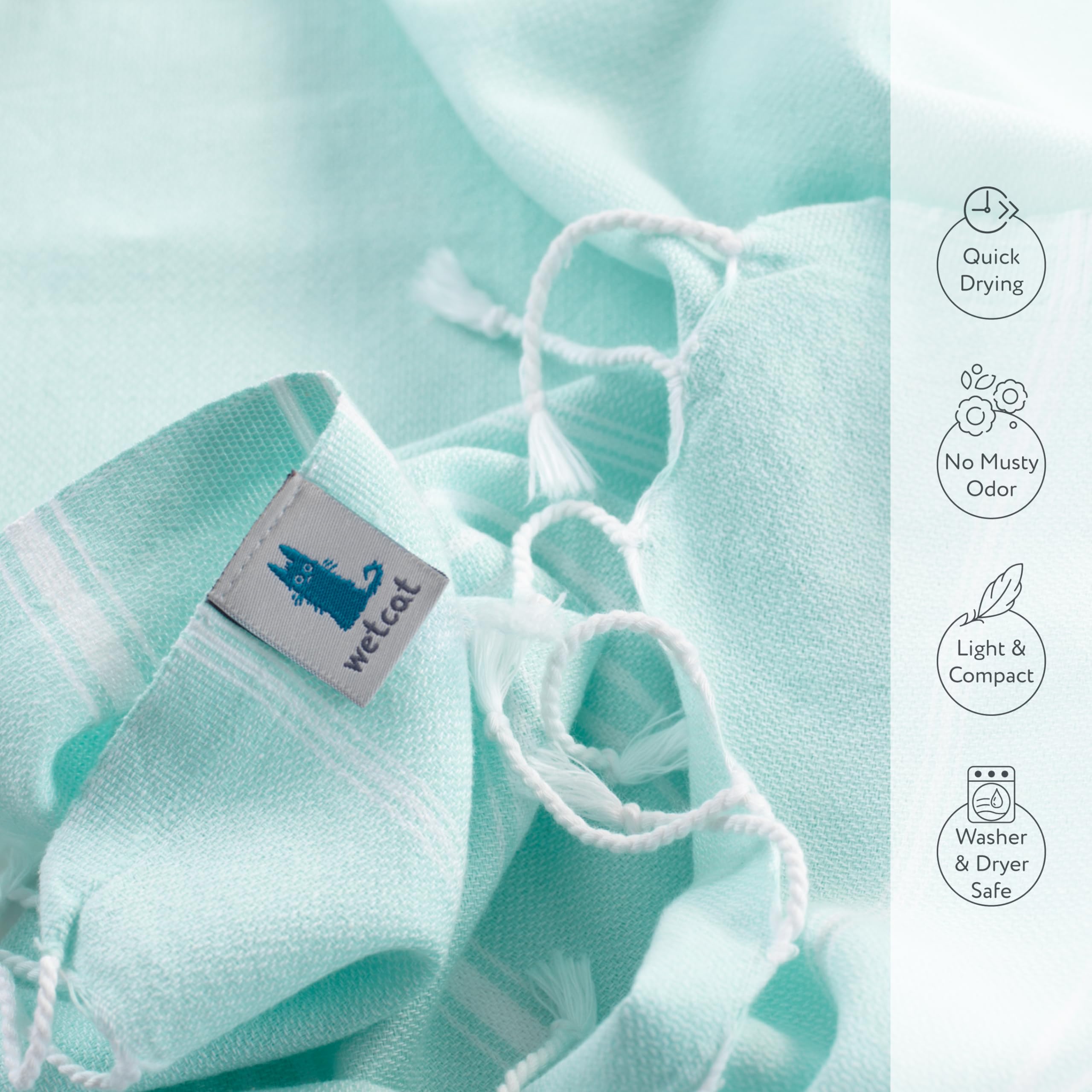 Premium WETCAT Turkish Hand Towels Set of 2 - 100% Turkish Cotton, Pre-Washed & Quick Drying (20