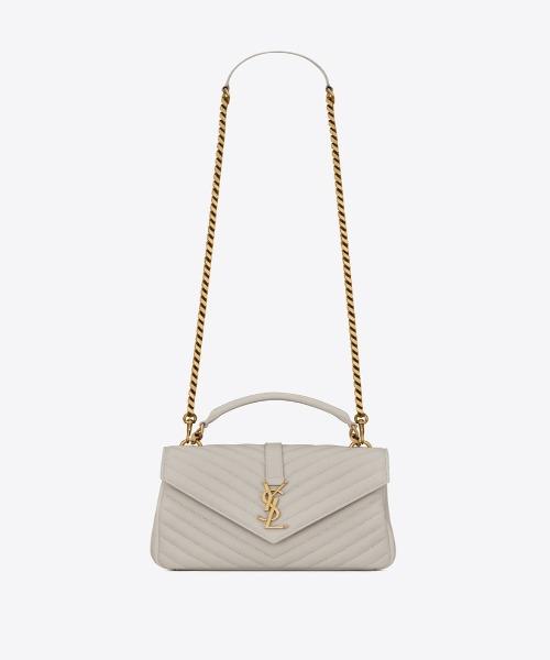 Saint Laurent Classic Medium College Monogram Bag in White Gold Tone - Luxury Crossbody Purse for Women, Perfect for Date Night & Evening Events