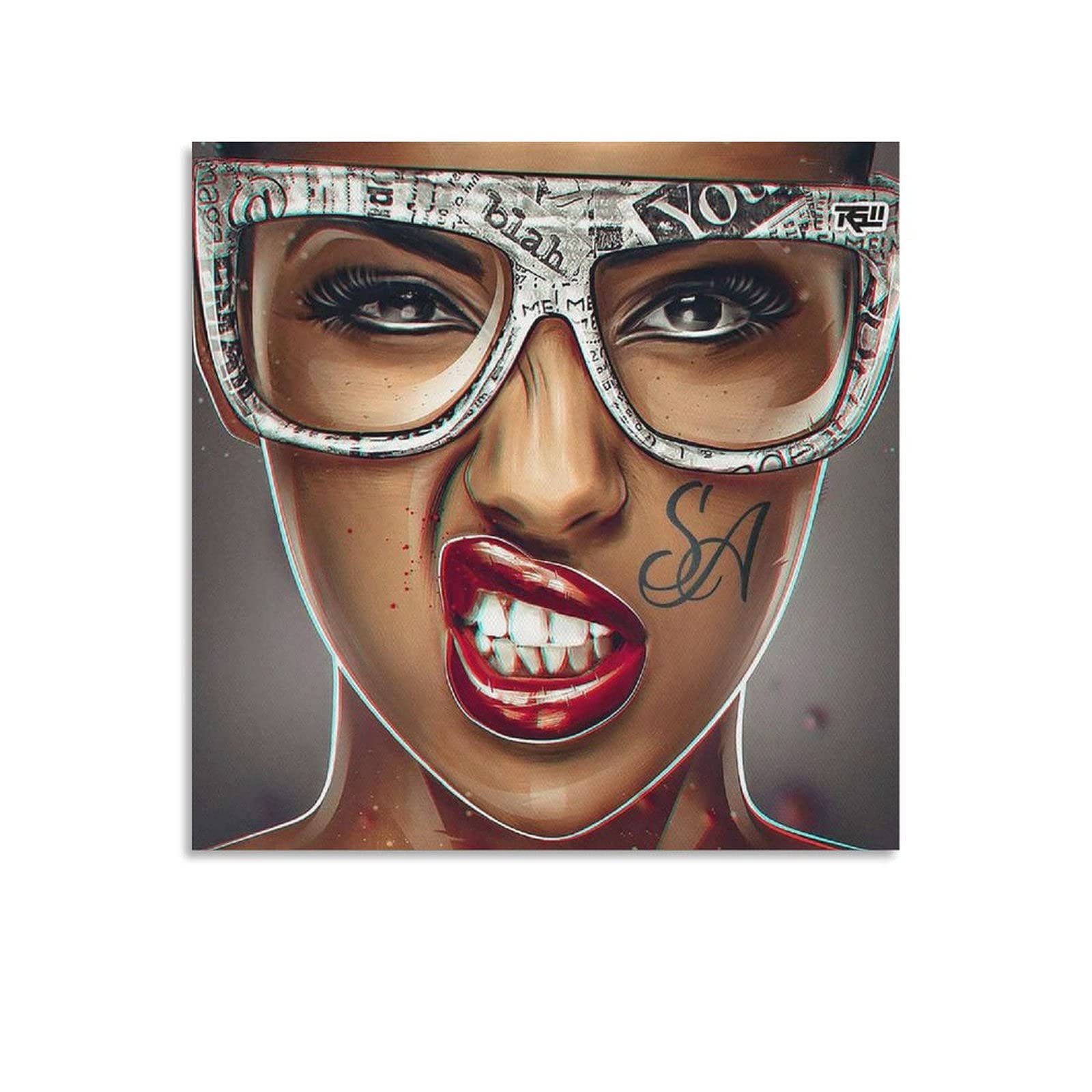 Cool Woman Portrait Wall Art Posters - 24x24 Inch (60x60cm) Canvas Painting for Home Decor, Living Room & Bedroom - Perfect for Modern Interior Design & Gift Giving