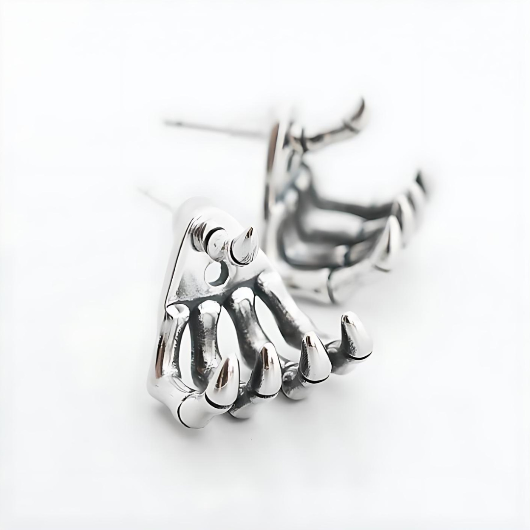 Grunge Punk Skeleton Claw Hand Stud Earrings for Women | Gothic Jewelry FU4014 | Perfect for Halloween, Rock Concerts & Alternative Fashion