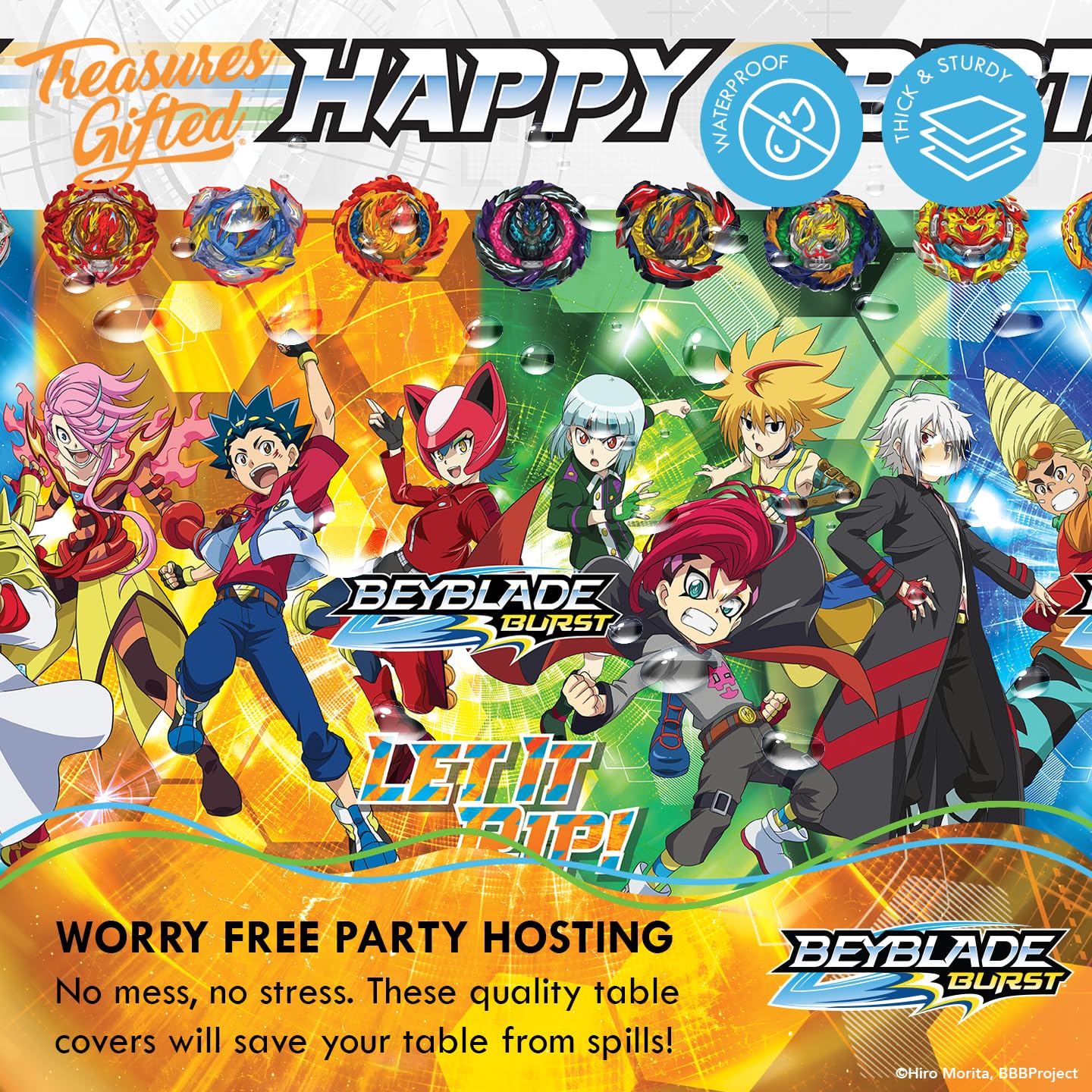 Beyblade Burst Party Tablecloth Pack of 2 - 54x108 Inch Official Licensed Table Cover - Beyblade Birthday Decorations, Stadium Battle Theme Party Supplies for Kids & Anime Fans