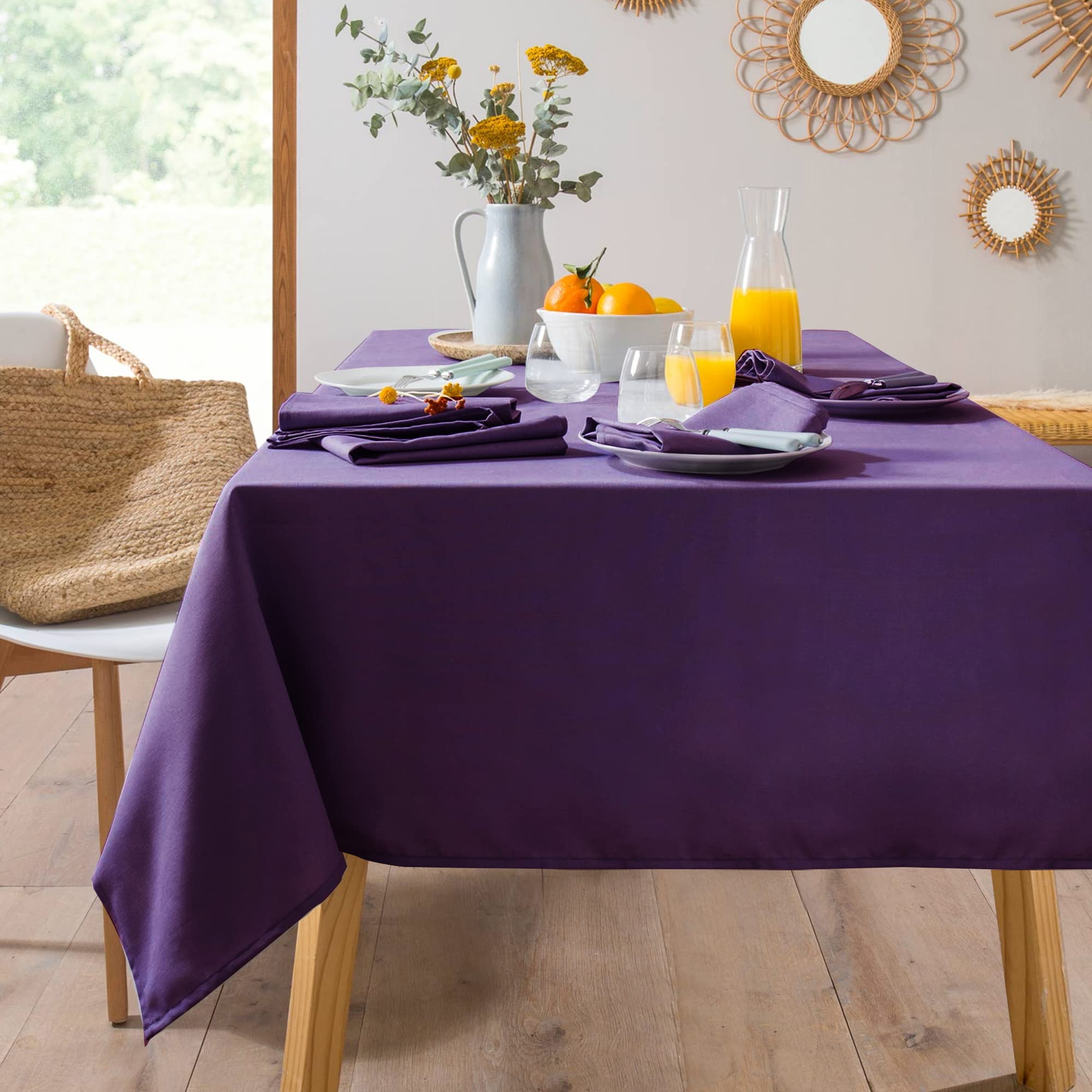 Purple Tablecloth 60x102 Inch - Washable Polyester Rectangle Table Cover for 6 Foot Table | Perfect for Buffet, Parties, Holiday Dinner, Wedding Decor | Durable & Stylish Home Dining Accessory