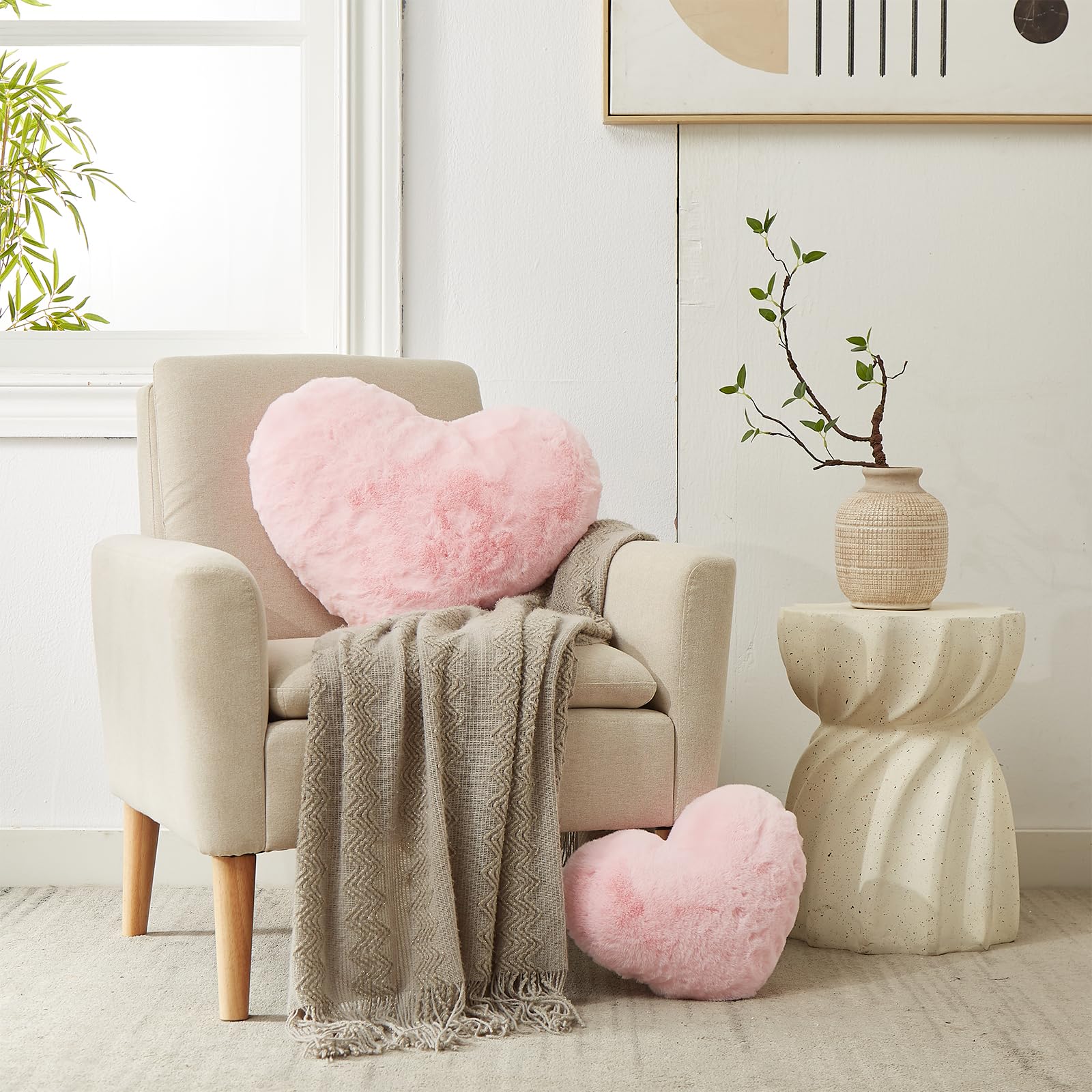YRXRUS 14x17 Inch Large Heart Shaped Pillow - Soft Faux Rabbit Fur Coquette Decor Throw Pillow for Valentine's Day, Mother's Day & Anniversary Gifts - Perfect for Living Room, Bedroom & Romantic Home Decor