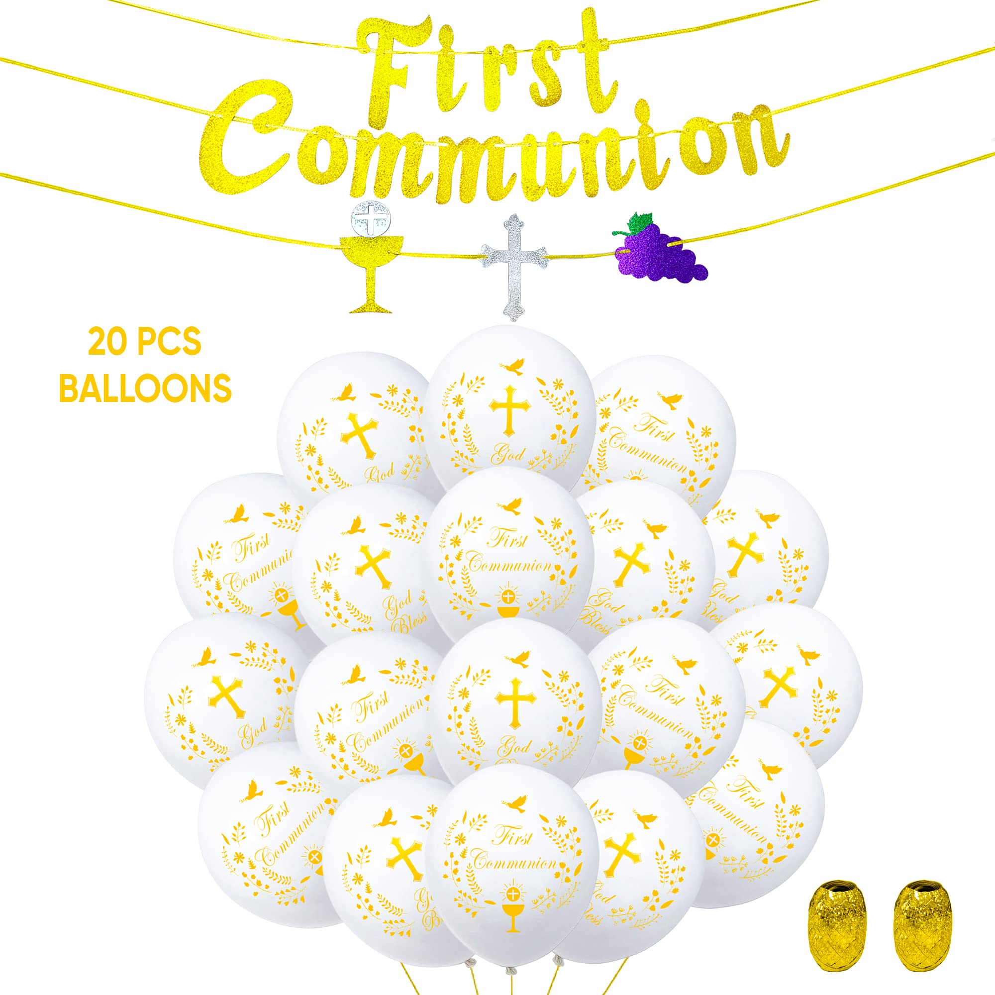 First Communion Decorations for Boys and Girls - Holy Communion Party Supplies, Cross Centerpieces, Banner & Tableware - Perfect for Church Celebrations, Home Parties & Religious Events