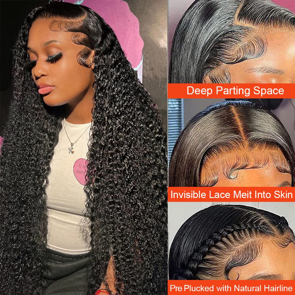 HD Lace Front Wigs Human Hair - Water Wave Deep Curly Glueless Wigs with Baby Hair | 180% Density 30inch Natural Black | Perfect for Daily Wear, Parties & Special Occasions