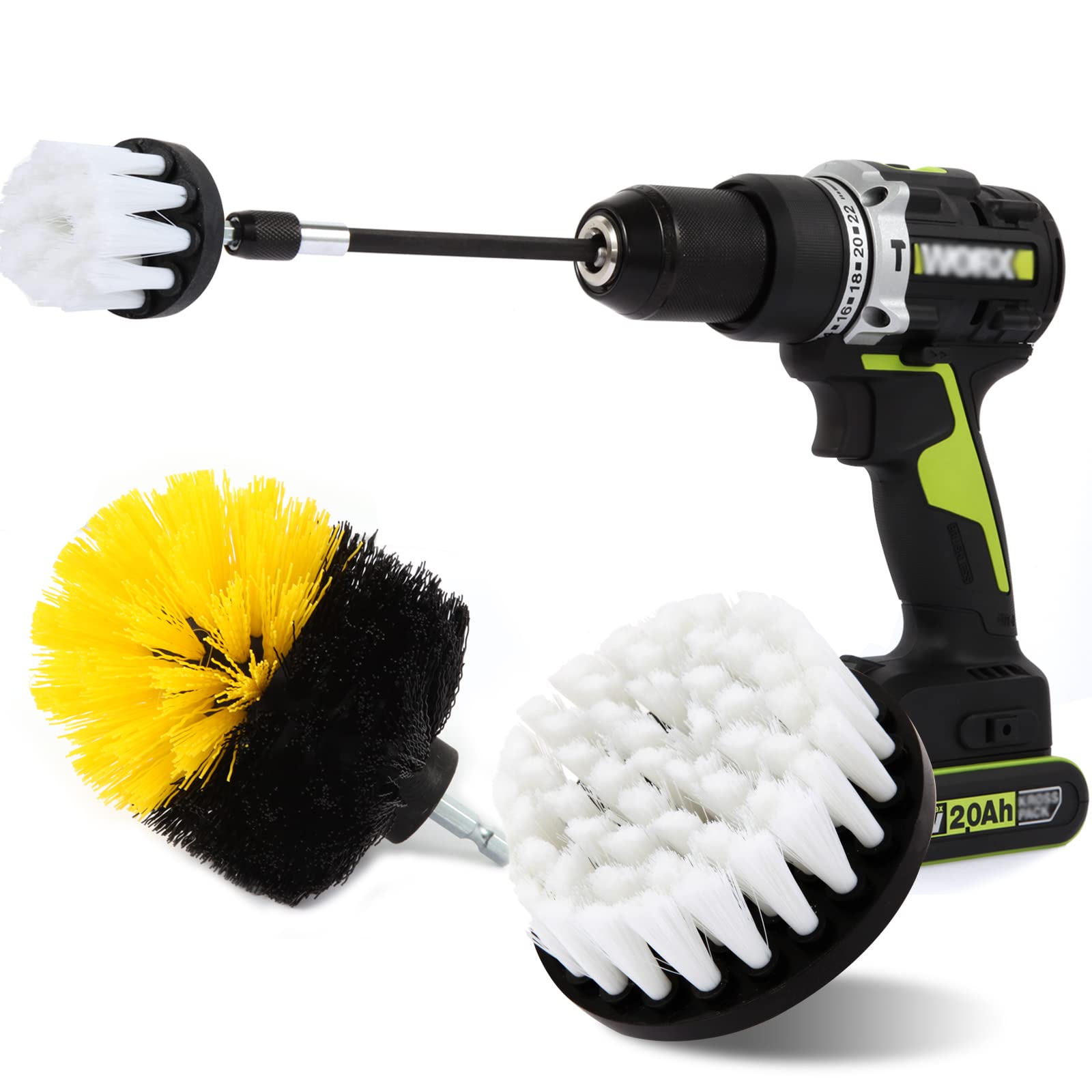 4-Pack Drill Brush Set - Power Scrubber Cleaning Kit for Electric Drill | Multi-Surface Scrub Brushes for Bathroom, Kitchen, Tile, Grout, Floor, Tub & Car Detailing | Heavy Duty Cleaning Attachments with Extension Handle