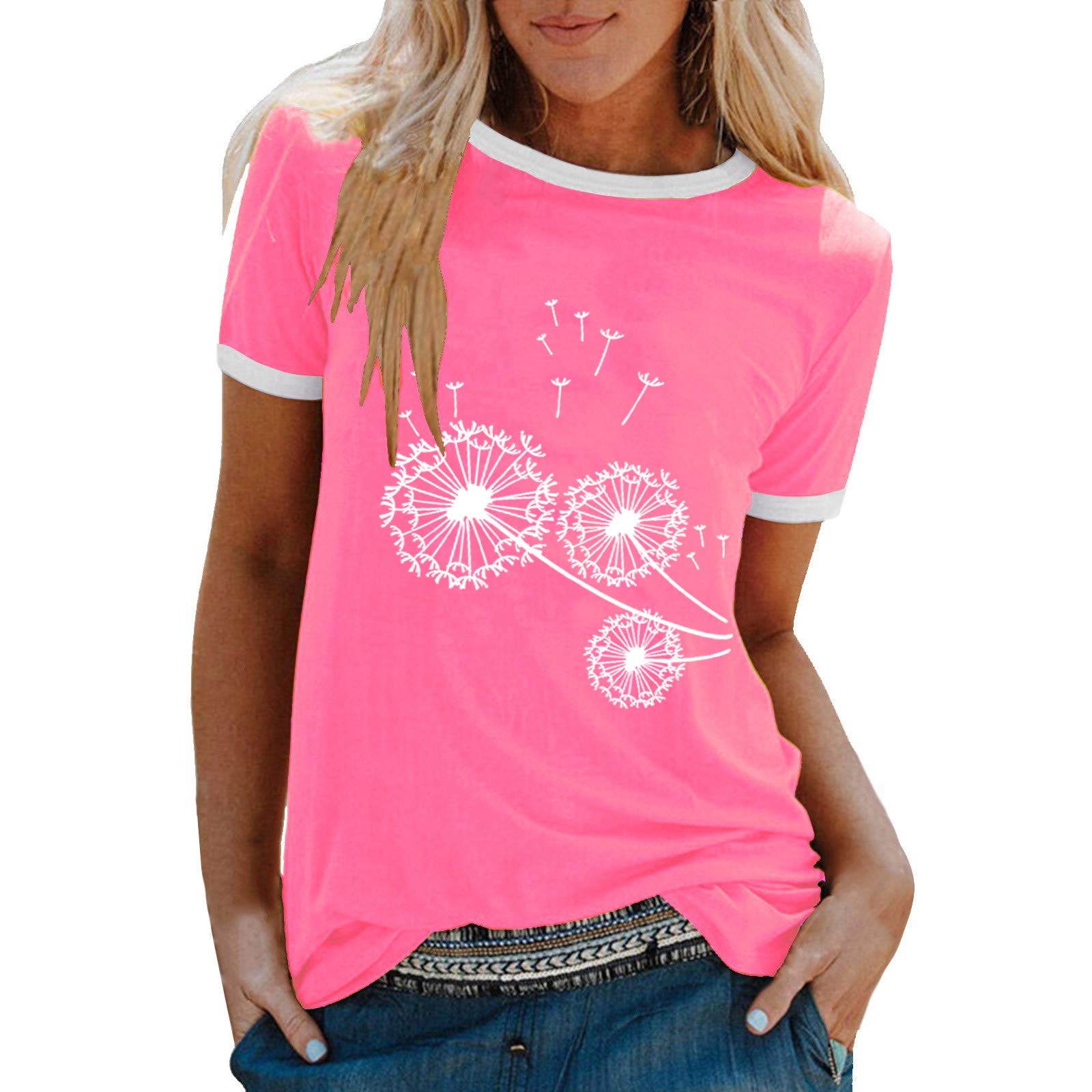 Women's Dandelion Print Crew Neck T-Shirt - Casual Basic Plus Size Summer Top for Women | Sexy & Comfortable Everyday Wear, Beach Outfits, Date Night
