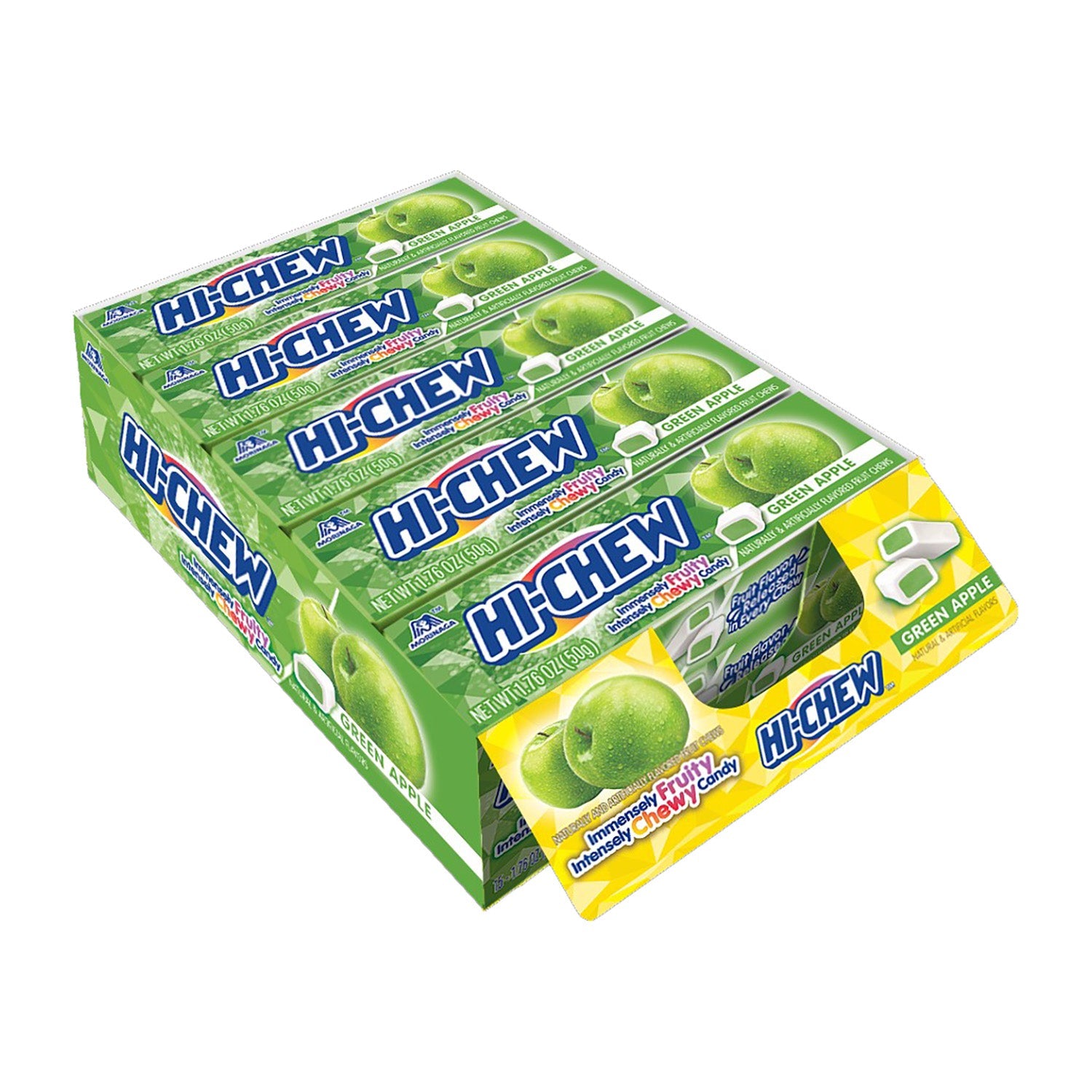 Hi Chew Green Apple Flavor Chewy Candy Bars | 15 Count Box | Perfect for Snacking, Lunchboxes & On-the-Go Treats