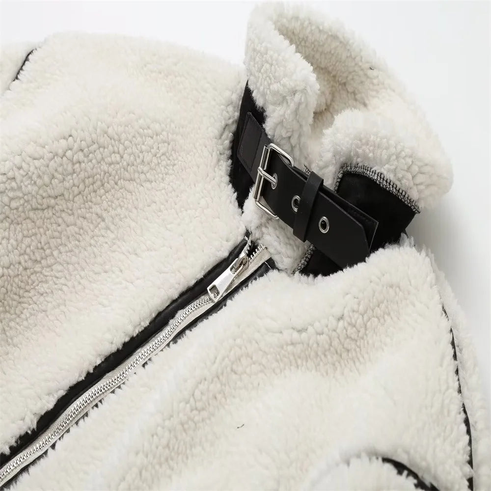 Women's Autumn Fur Jacket - Cozy Lamb Wool Plush Coat with Contrast Color for Casual Wear | Perfect for Fall Outfits, Daily Errands & Cold Weather Fashion