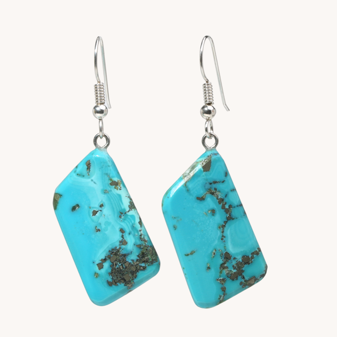 Handmade Blue Turquoise Slab Earrings for Women | Natural Stone Boho Jewelry | Perfect for Casual Wear, Parties & Gifts