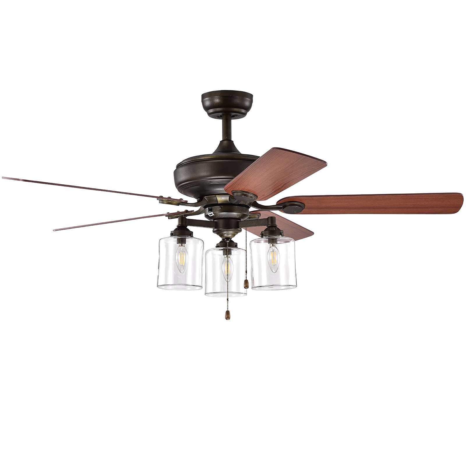 52 Inch Tangkula Industrial Ceiling Fan with Lights - 3-Speed Reversible Motor, 5 Blades & 3 Clear Glass Lights, ETL Certified Bronze Finish - Perfect for Living Room, Bedroom, and Patio Cooling