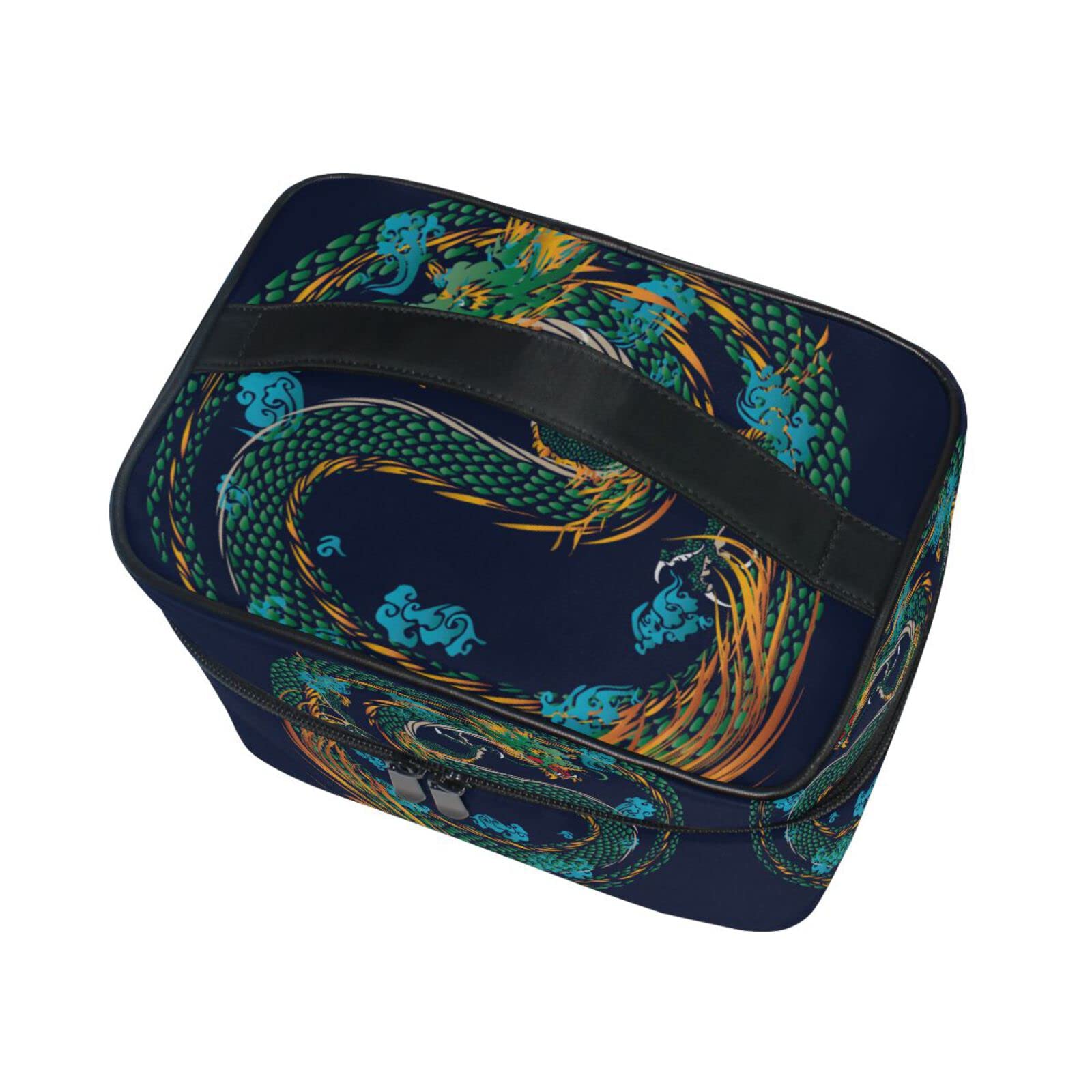 Yellow Dragon Chinese Black Cosmetic Bag Organizer - Zippered Makeup Pouch & Toiletry Case for Women | Perfect for Travel, Gym & Daily Essentials Storage