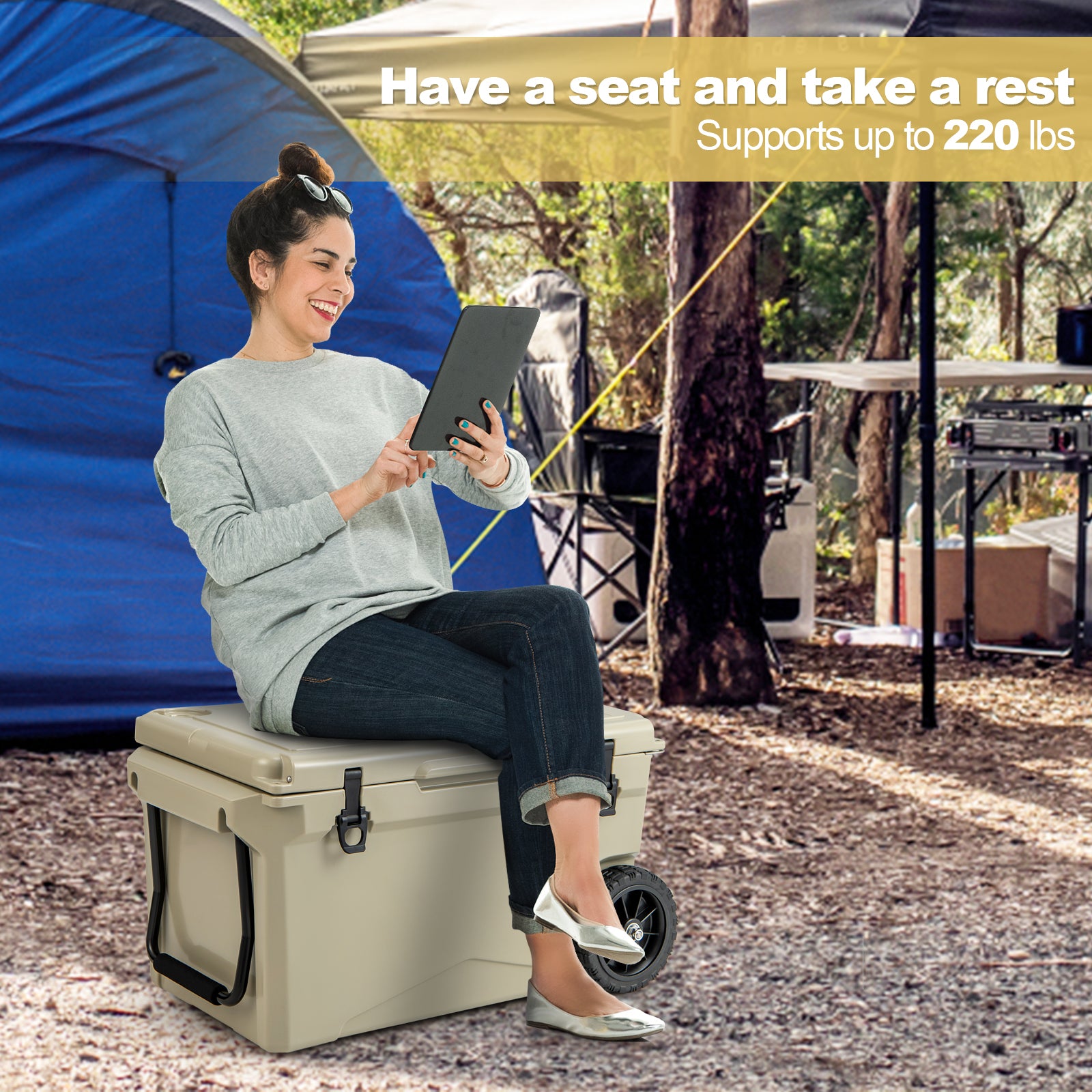 Costway 75 Quart Rotomolded Portable Cooler with Wheels & Handles - Heavy Duty Ice Chest for Camping, Beach, Picnics & Outdoor Adventures