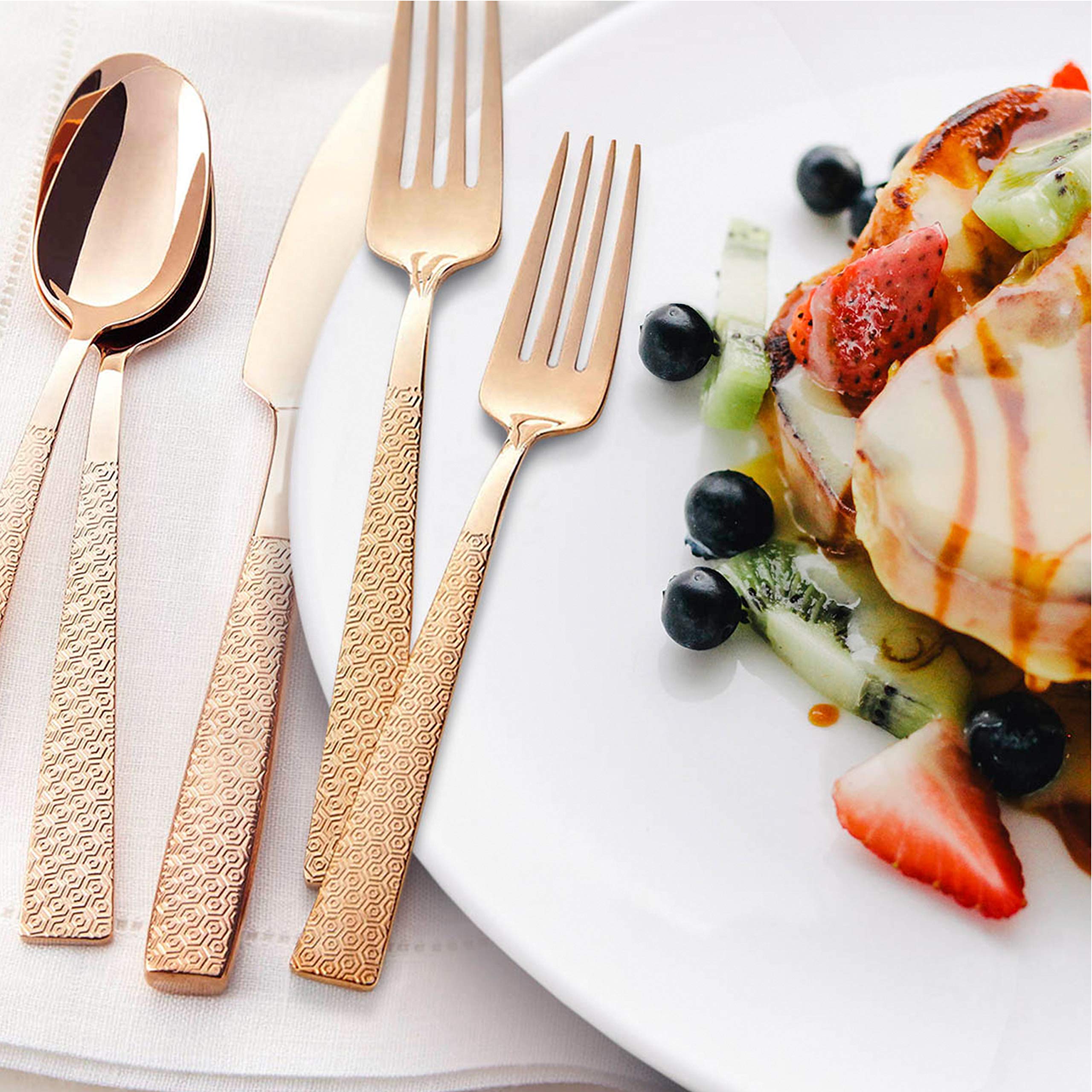Hampton Forge Argent Orfèvres 20-Piece Flatware Set - 18/10 Stainless Steel with 24kt Rose Gold Accents - Service for 4 - Elegant Silver & Rose Gold Cutlery Set for Fine Dining & Special Occasions