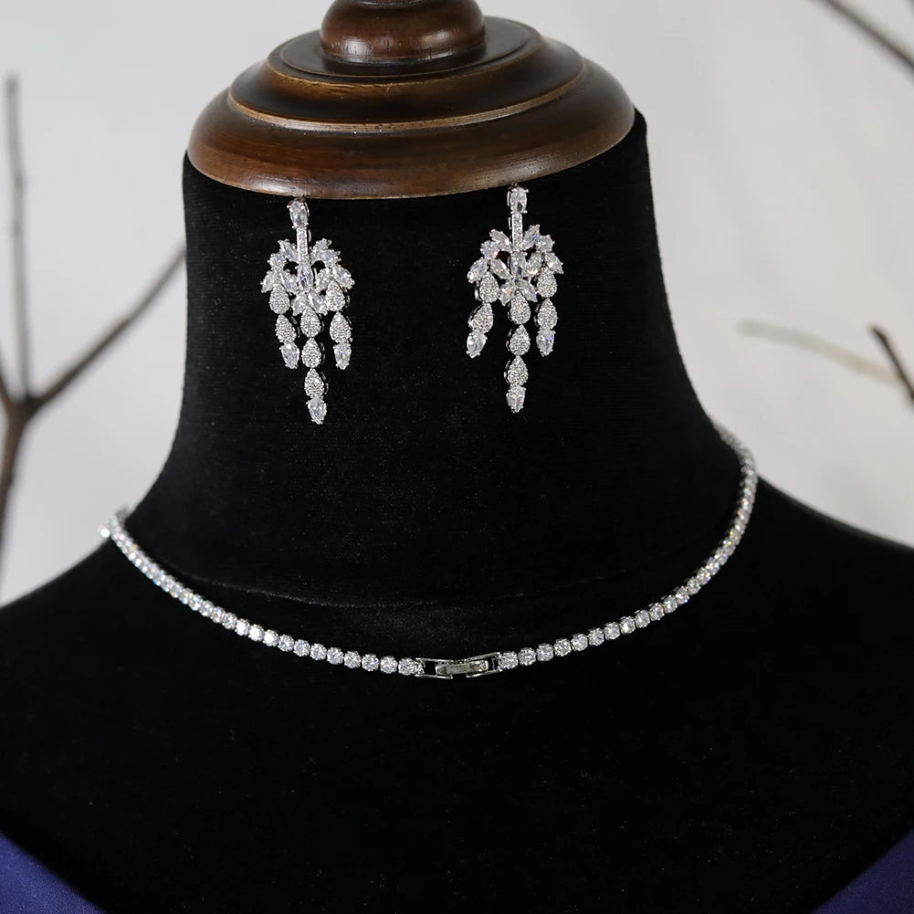Luxury Geometric Zircon 4PCS Jewelry Set for Women - Dubai Indian African Bridal Necklace Earrings Set - Perfect for Weddings, Parties & Special Occasions