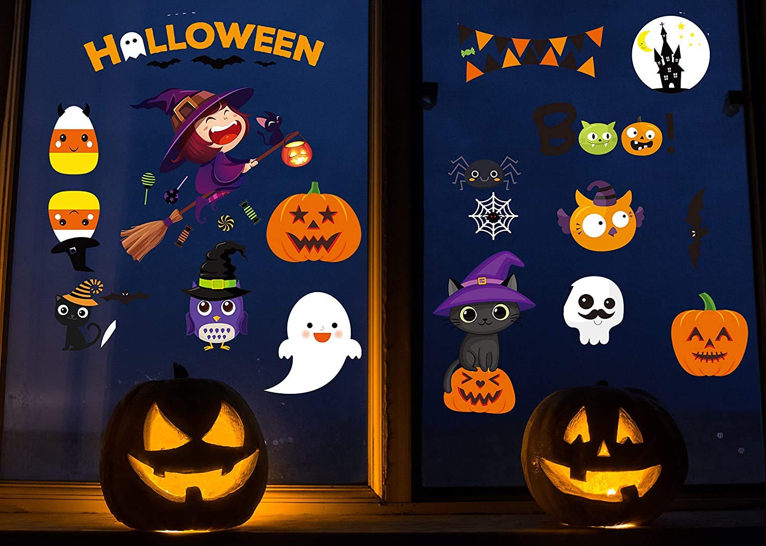 88 PCS Halloween Window Clings - Cute Pumpkin Ghost Stickers for Window Decorations | Halloween Party, Home & Office Decoration