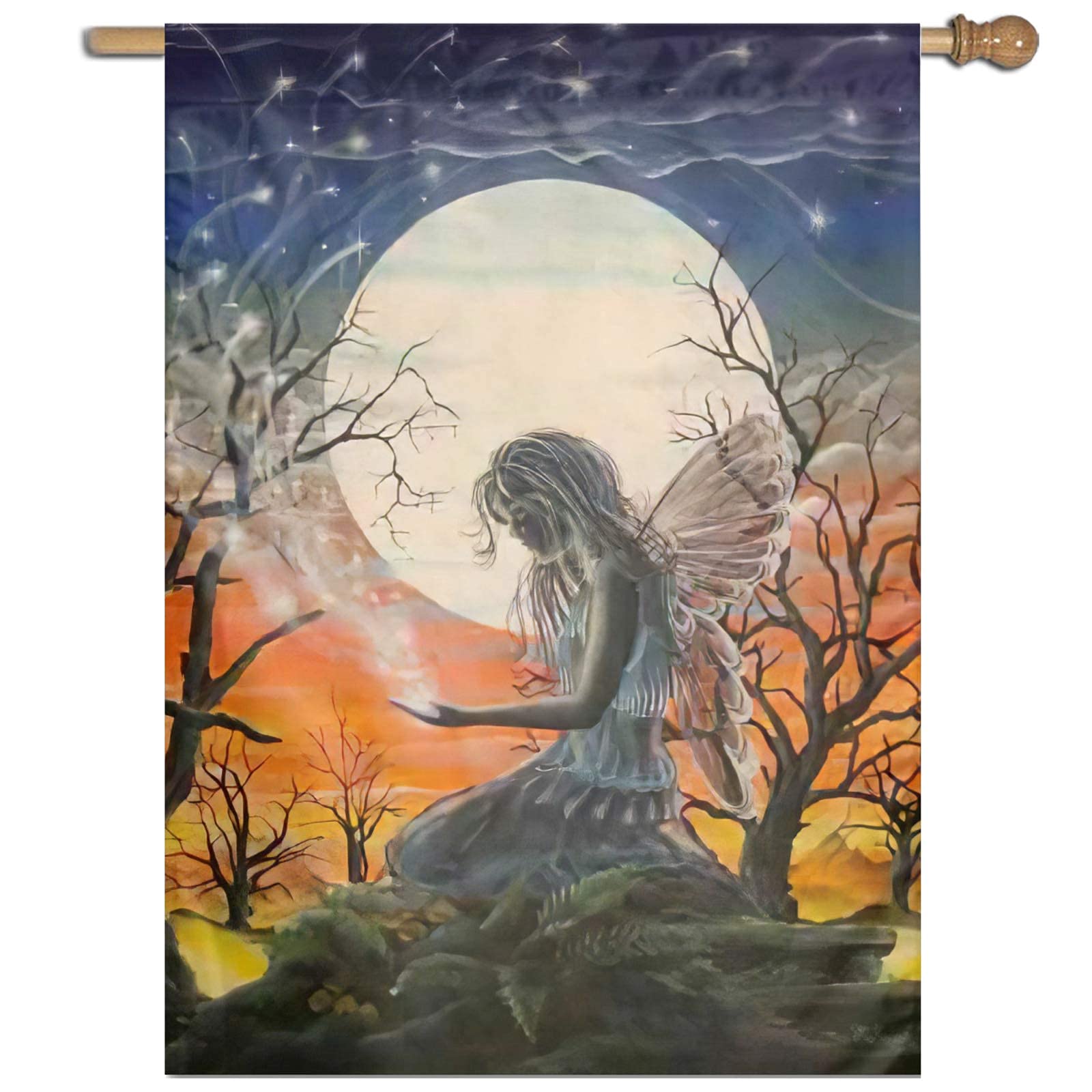 Moon Goddess Pagan Wiccan Witch Angel Outdoor Garden Flag 28x40 Inch - Welcome Sign for Wicca Altar, Witchy Home Decor & Spiritual Garden Display