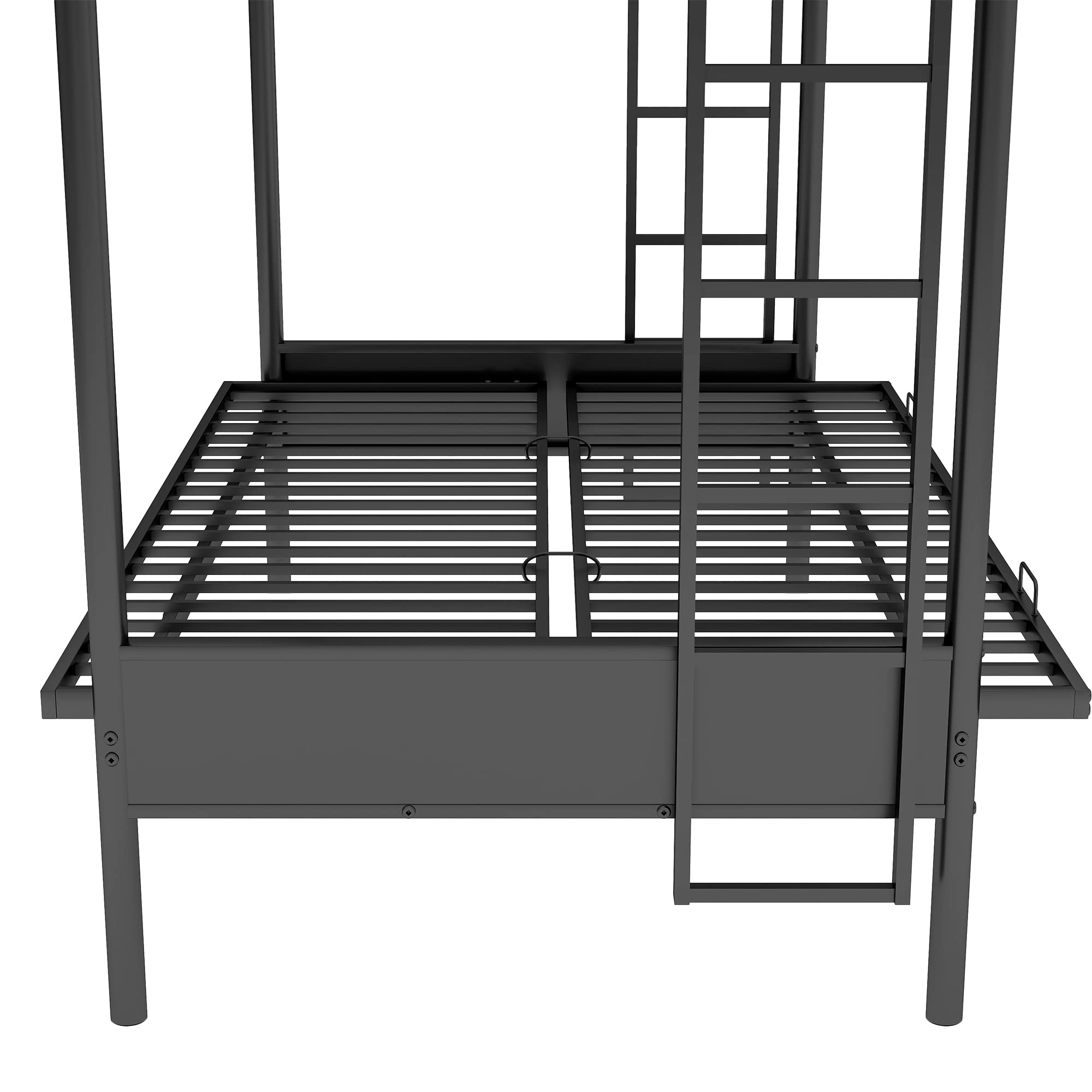 Twin Over Futon Metal Bunk Bed with Convertible Bottom - Twin Over Full Bunk Bed for Kids, Teens & Adults - Space-Saving Dorm Furniture in Black | Perfect for Small Bedrooms, Guest Rooms & College Dorms