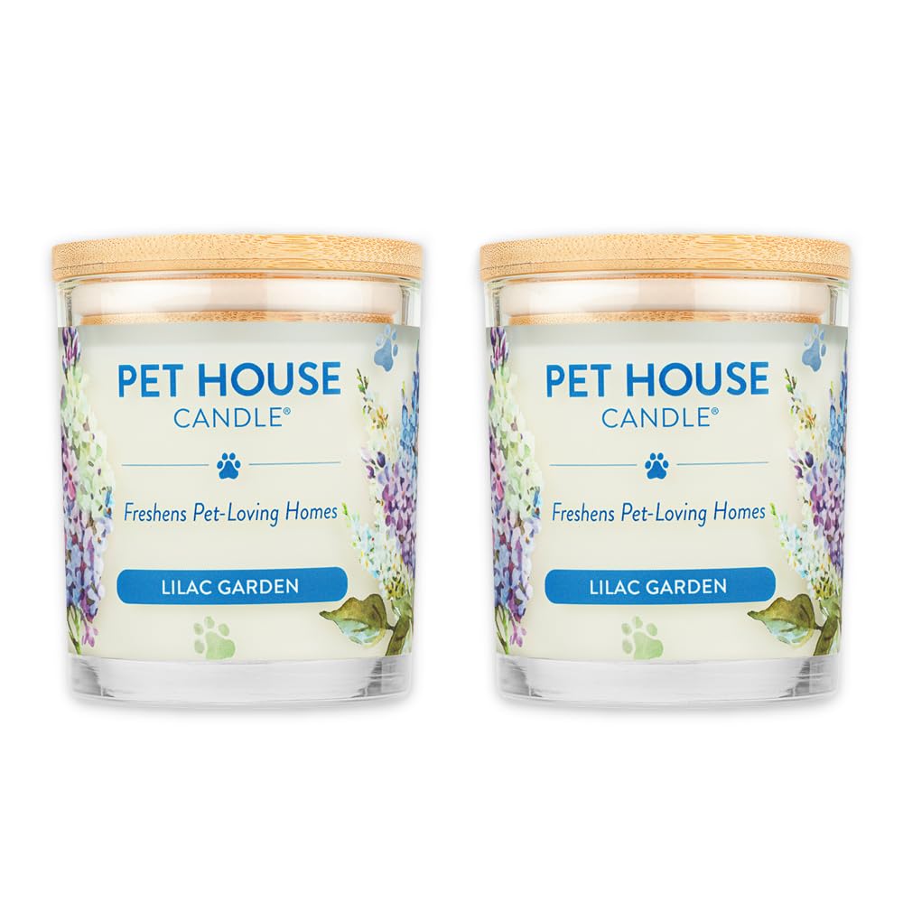One Fur All Pet House Candle 2 Pack - Soy Wax, Plant-Based, Clean Burning Scented Candles for Home - Long Lasting Pet Odor Eliminator - Lilac Garden Fragrance | Perfect for Living Rooms, Bedrooms & Pet Areas