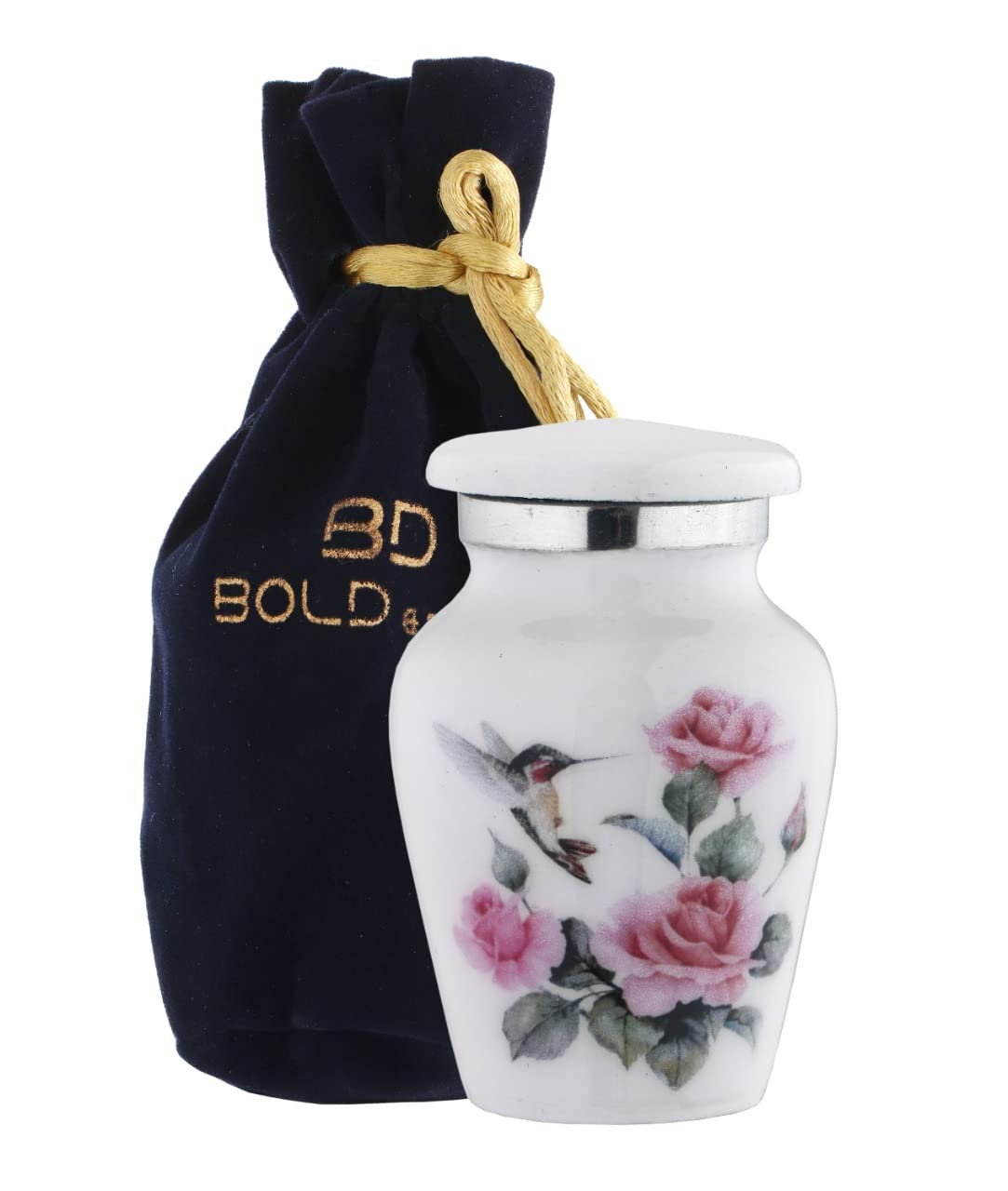 BOLD & DIVINE Handcrafted Hummingbird Keepsake Urn for Human & Pet Ashes - Small Memorial Urn with Velvet Bag & Funnel - Perfect for Home Memorials, Pet Remembrance & Travel Scattering Ceremonies