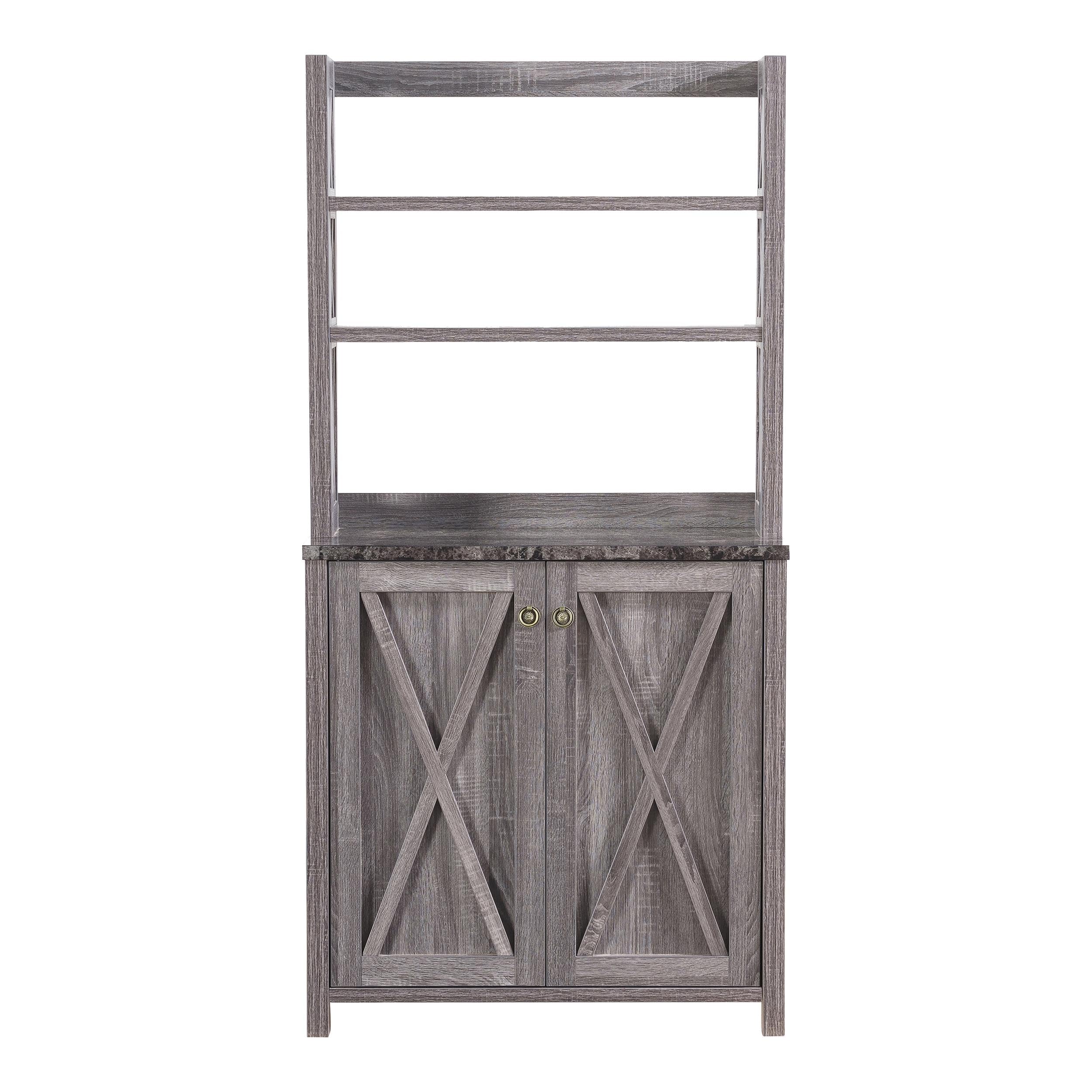 Furniture of America Schuetz Gray Wood Multi-Storage Baker Rack - Kitchen Organizer, Pantry Shelf & Home Decor Storage Solution for Small Spaces