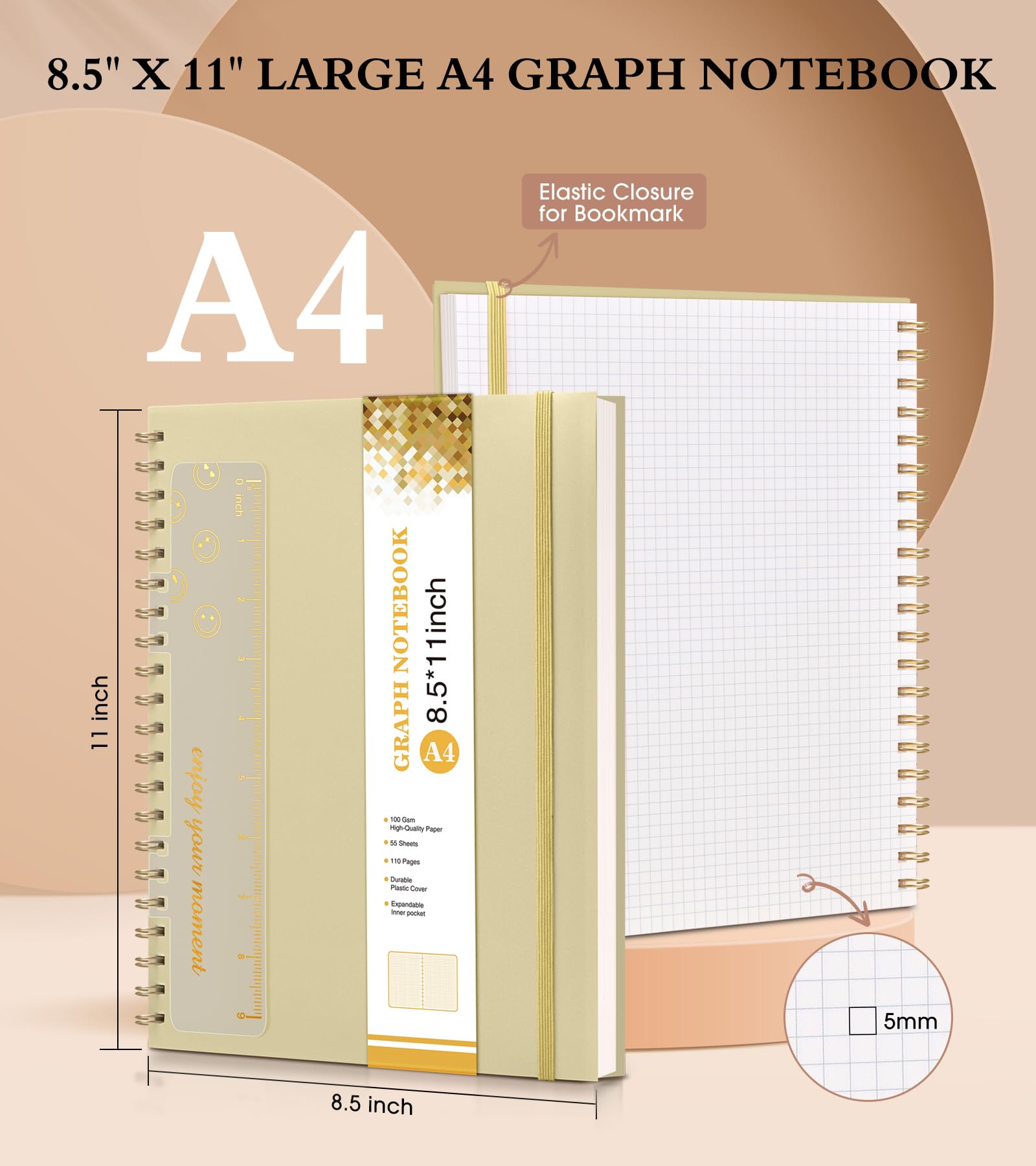 Premium Spiral Graph Paper Notebook - 8.5