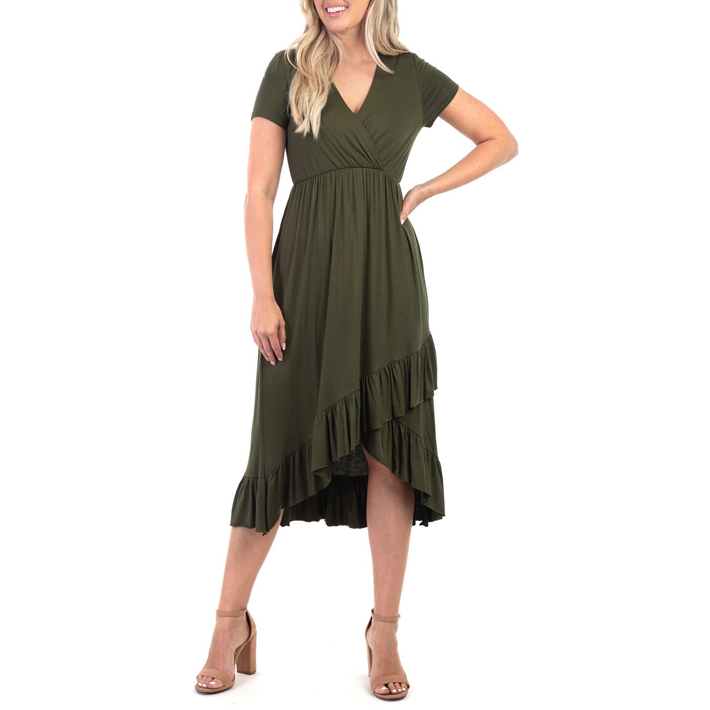 Stylish Rags and Couture Women's Short Sleeve Faux Wrap Dress - Perfect for Office, Cocktail Parties & Summer Outings