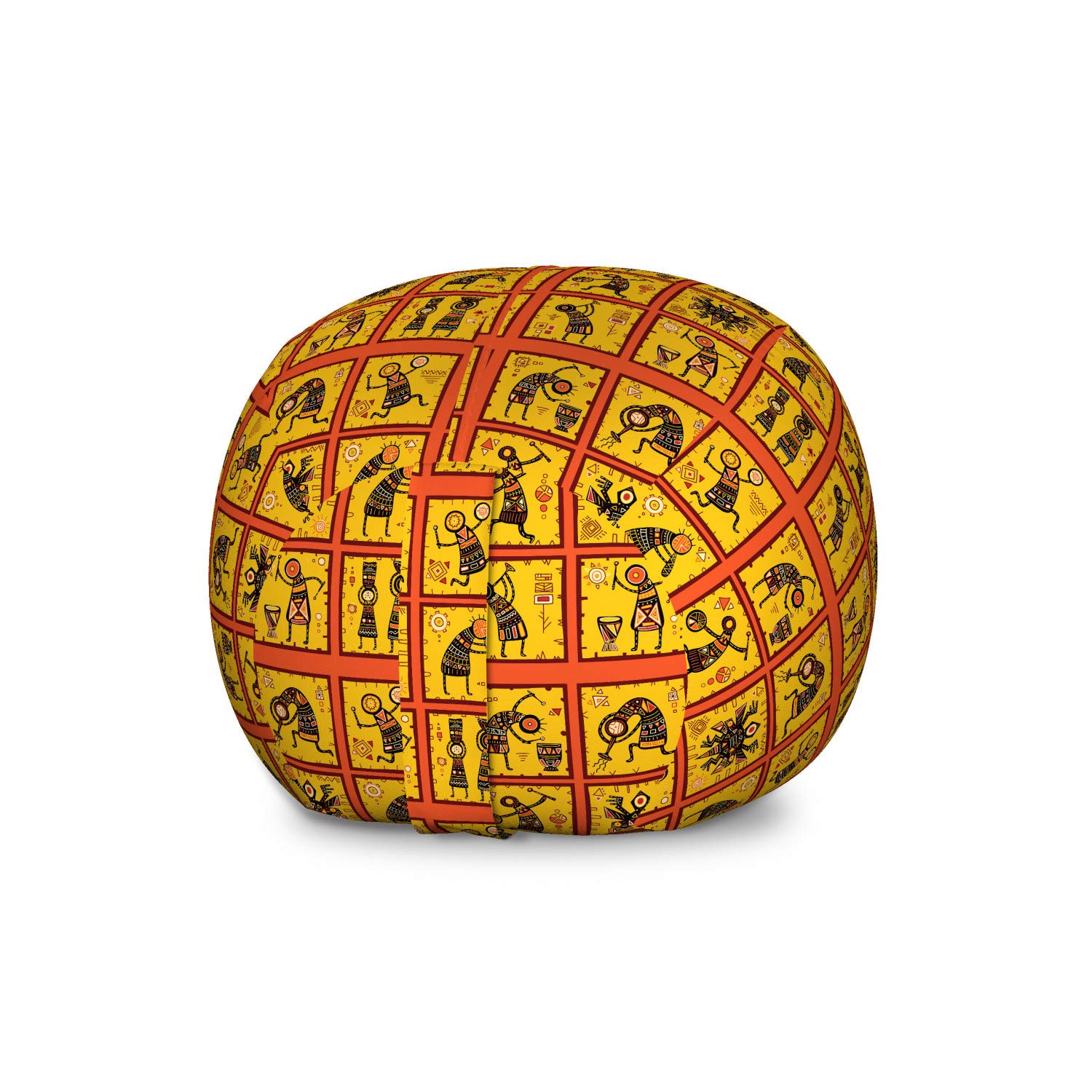 Ambesonne Orange Storage Toy Bag Chair - Aboriginal Native Culture Design, Large Washable Stuffed Animal Organizer for Kids Room, Coral Black Yellow | Perfect for Playroom Organization & Kids Bedroom Decor