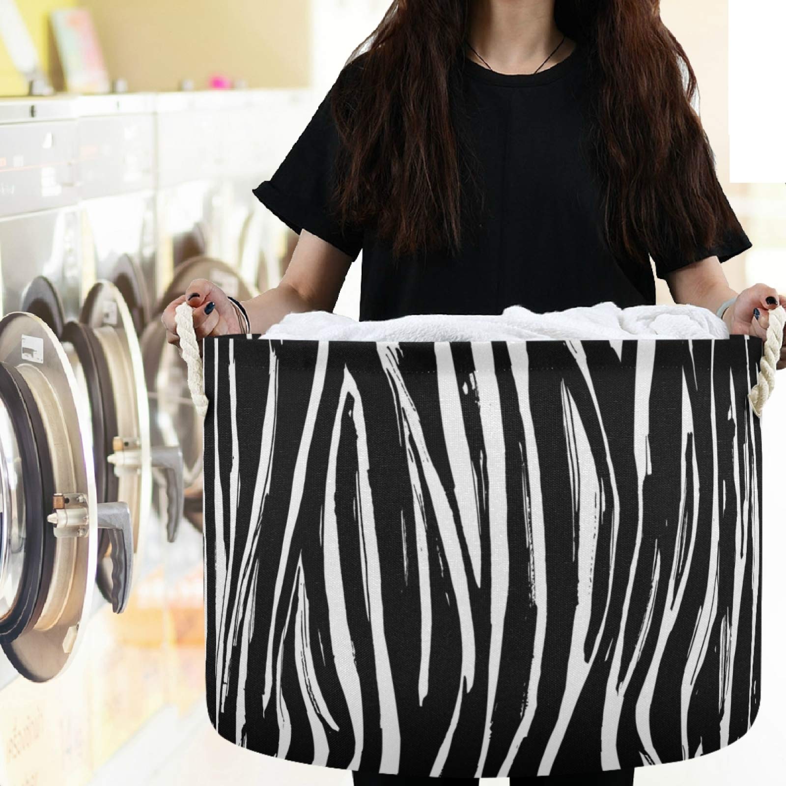 Visesunny Collapsible Zebra Stripe Laundry Basket - Fabric Storage Bin for Clothes, Toys & Organizing - Perfect for Bathroom, Bedroom, Nursery, Closet & Office - Foldable Storage Solution for Home Organization