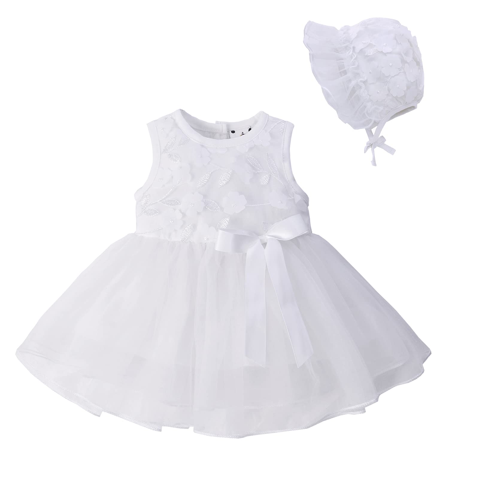 SLODEN Baby Girls Lace Dress with Bowknot & Flower Design - Elegant Christening & Wedding Party Dresses for Special Occasions