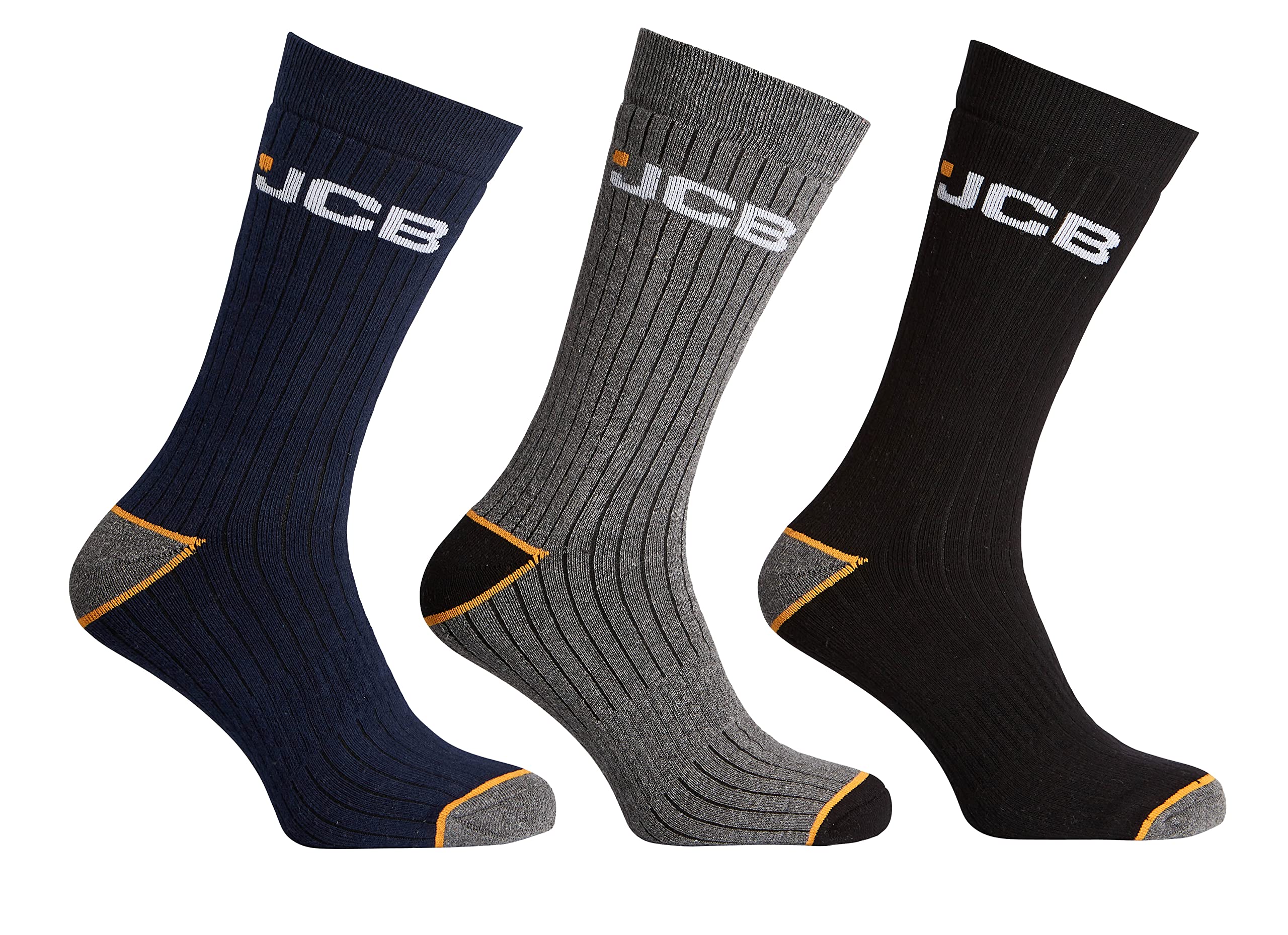 JCB Men's Outdoor Activity Socks - 3 Pack Boot & Work Socks for Hiking, Construction & Heavy Duty Use (UK 6-8.5) - Durable Comfort for All-Day Wear