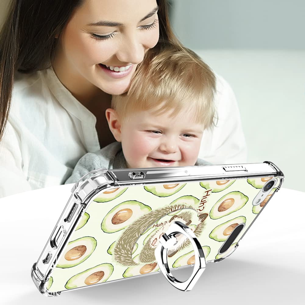 OOK Compatible iPod Touch 5/6/7 Case with Ring Holder - Soft TPU Bumper & Shockproof PC Back Cover for Women Girls (Avocado Hedgehog Design) - Perfect for Daily Use, Travel & Selfies