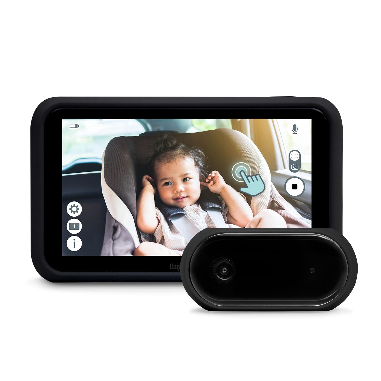 Tiny Traveler 5” HD Touch Screen Baby Car Monitor – Hackproof No WiFi Baby Camera for Car & Home – Rear-Facing Car Seat Monitor with Night Vision – Headrest/Clamp Mount – Baby Reminder Alert Black – Perfect for Road Trips & Nighttime Safety