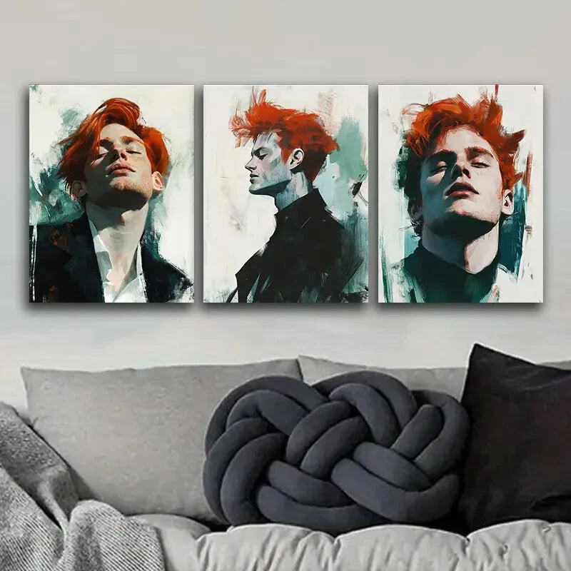 3-Piece Red Haired Man Wall Art Set - Framed Canvas Prints 40x60cm | High Quality Australian Made Ready to Hang Wall Decor for Living Room, Bedroom & Office