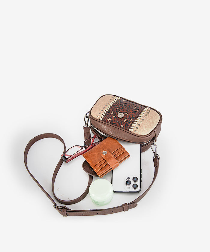 Montana West Genuine Leather Tooled Concho Crossbody Bag for Women - Stylish Western Handbag for Daily Use, Travel & Shopping