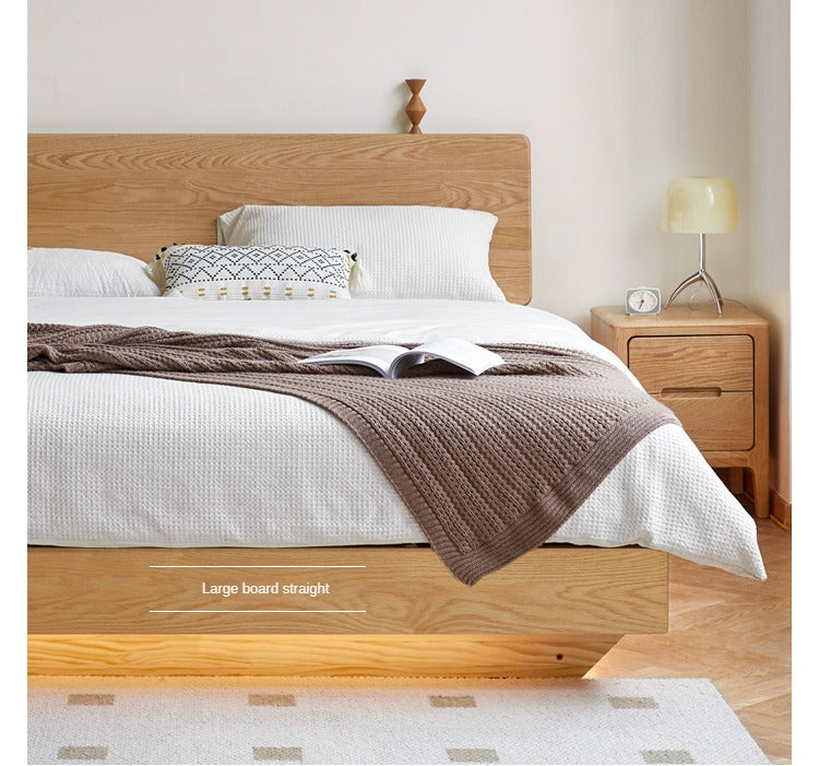 Solid Oak & Black Walnut Wood Floating Platform Bed with LED Lighting - Modern Bedroom Furniture for Contemporary Home Decor