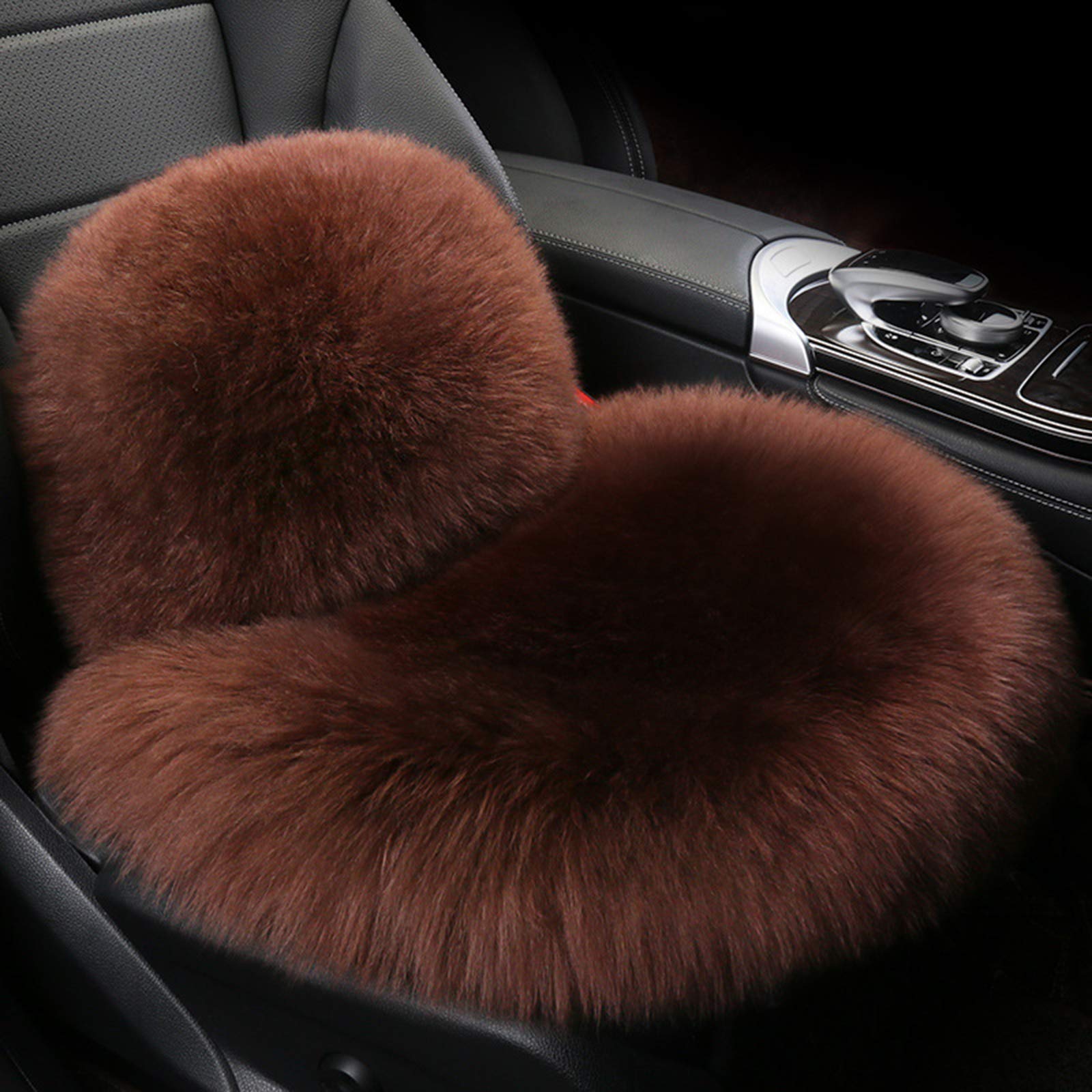 Premium Wool Sheepskin Car Seat Cover - Soft, Warm & Breathable Long Wool Cushion for Cars, Office Chairs & Travel | Brown Base & Waist Support | Ideal for Winter Comfort & Long Drives