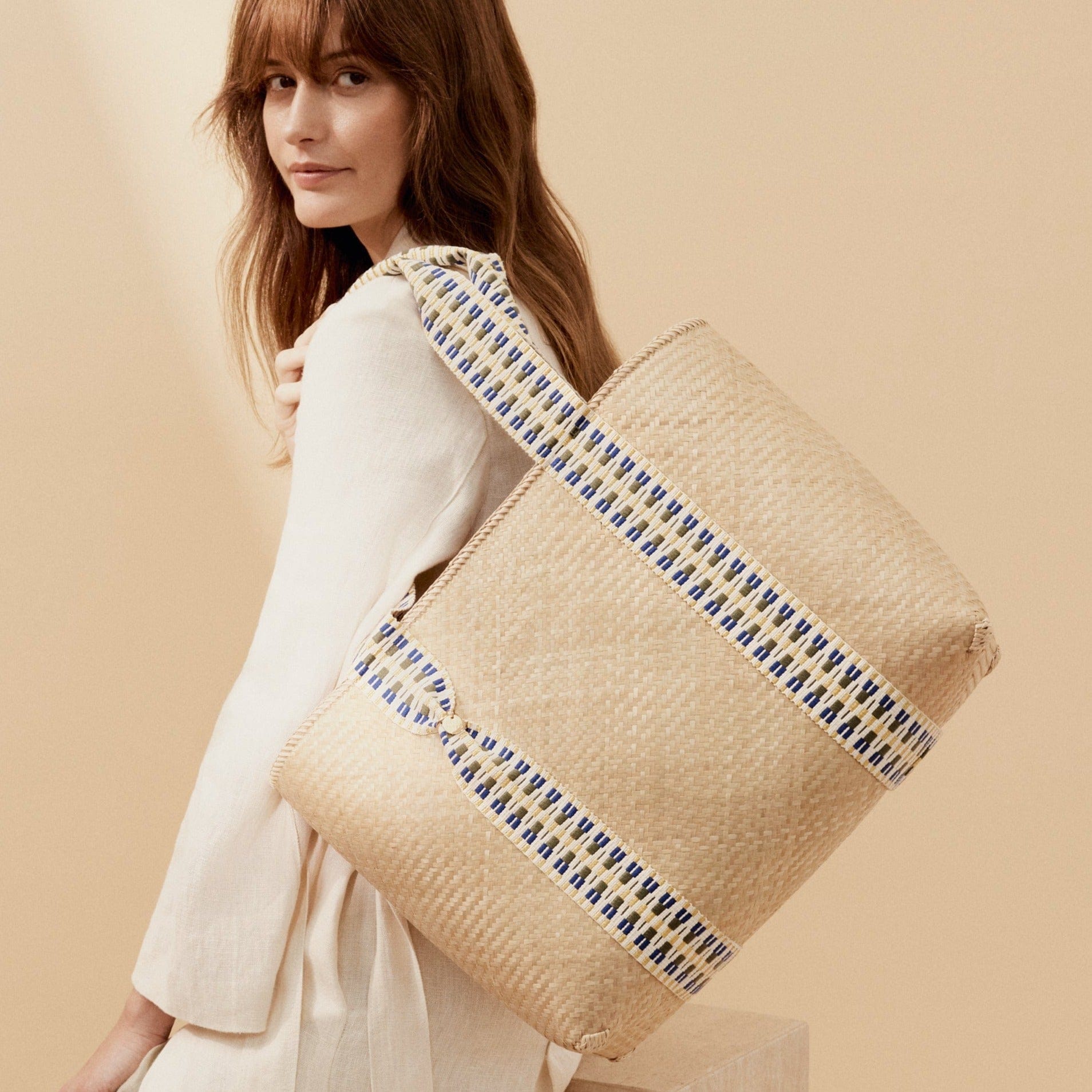 Mentawai Handwoven Bamboo Vegan Medium Tote Bag - Eco-Friendly Natural & Gold Women's Shoulder Bag for Beach, Shopping & Daily Use