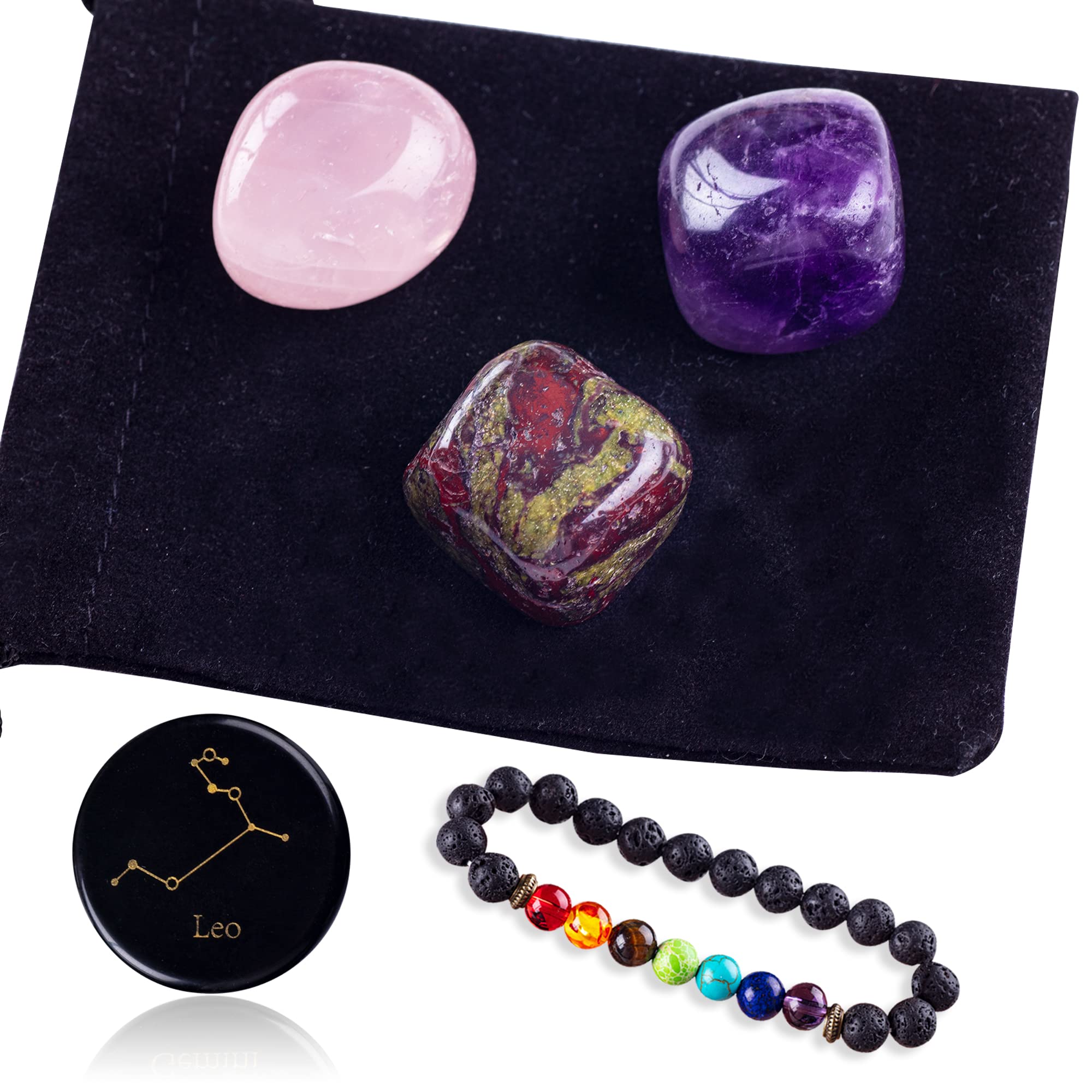 Leo Zodiac Gifts for Women - Healing Crystal Stone Set with Birth Chart & Chakra Balancing | Perfect Birthday, Horoscope & Astrology Present for Leo Women | Ideal for Meditation, Yoga & Spiritual Healing